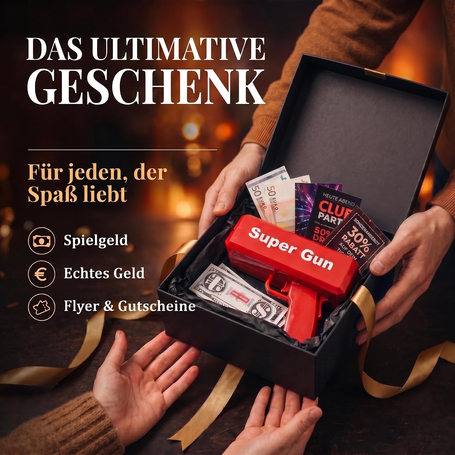 Super Money Gun Geldpistole – Party Cash-Cannon für JGA & Events
