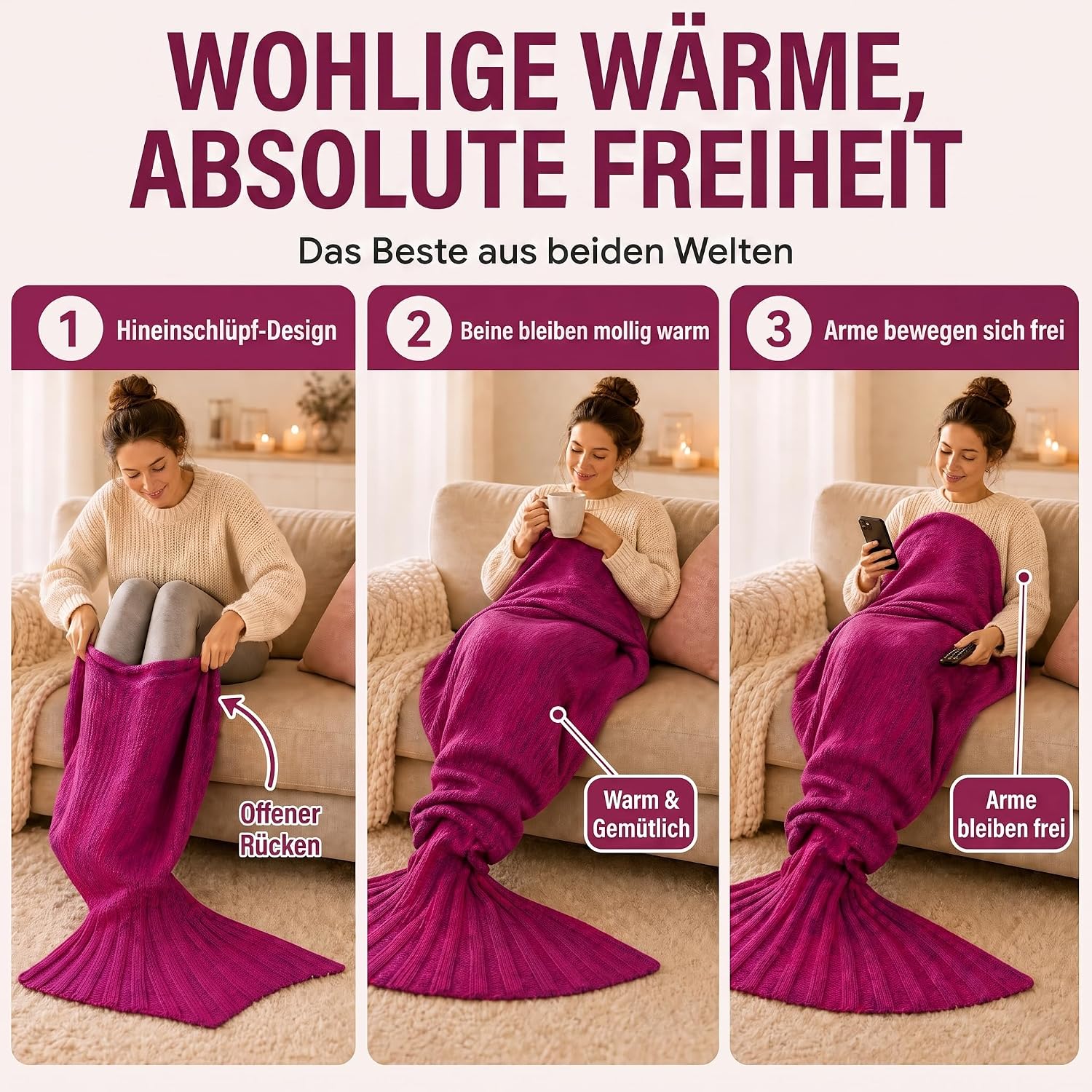 Feluna Meerjungfrau Kuscheldecke – 180x85 cm – Weiche Strickdecke