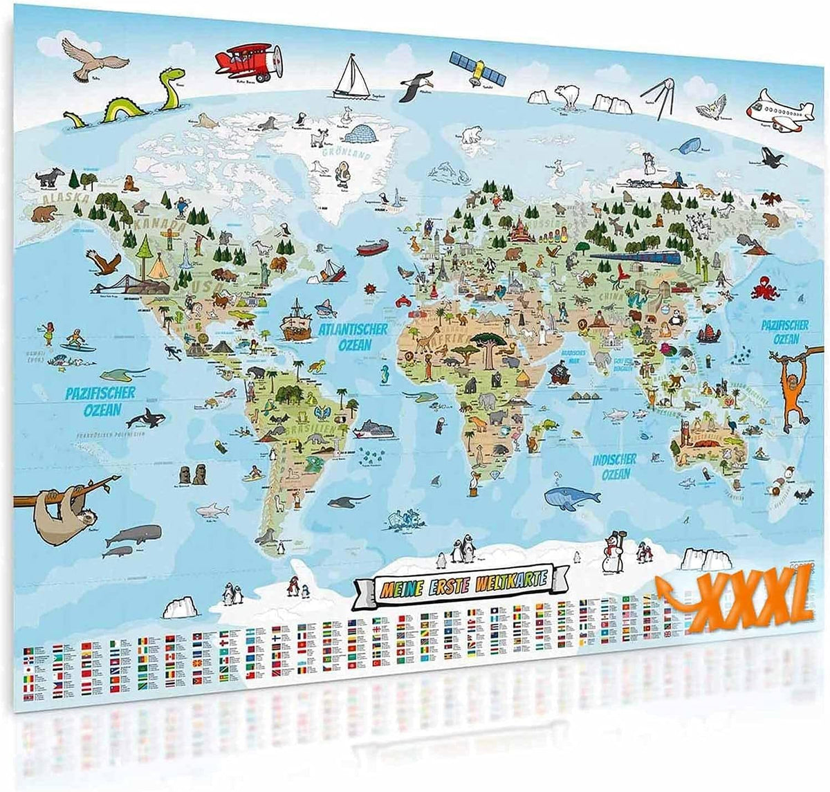 Kinder Weltkarte XXL - 140x100cm Lernposter für Kinder