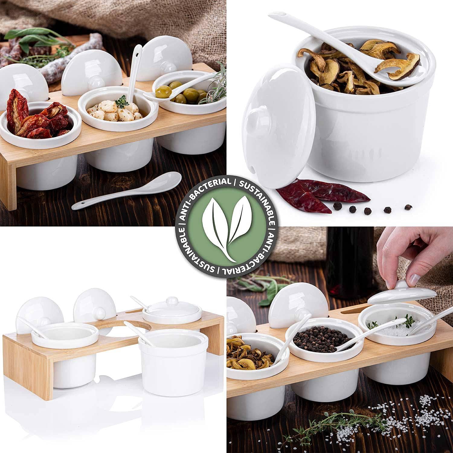 Gewürzdosen Set Porzellan – 3-tlg. Servierset für Gewürze & Snacks