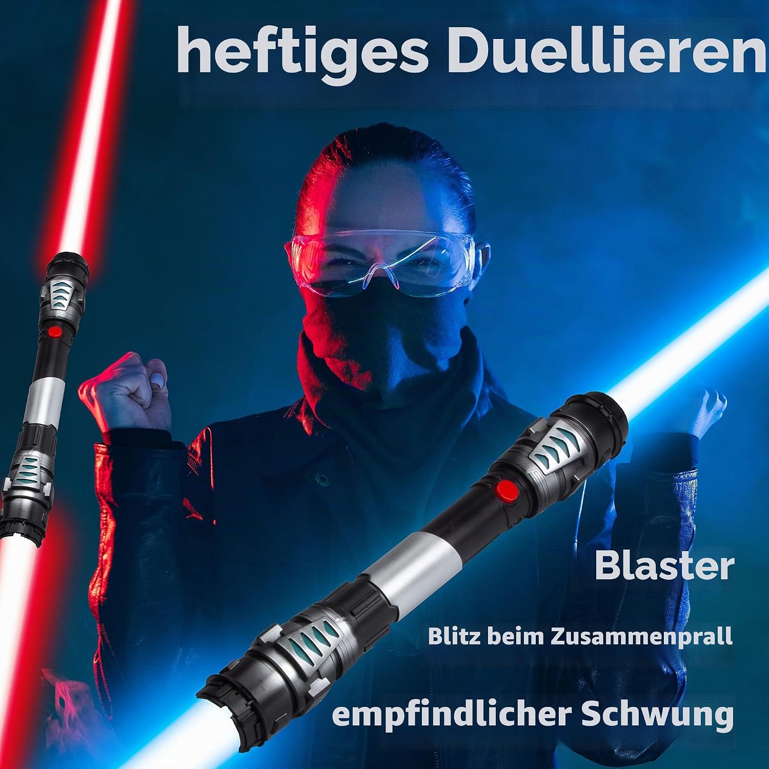 XXL Doppel-Lichtschwert 138cm mit Sound & Licht – Blau