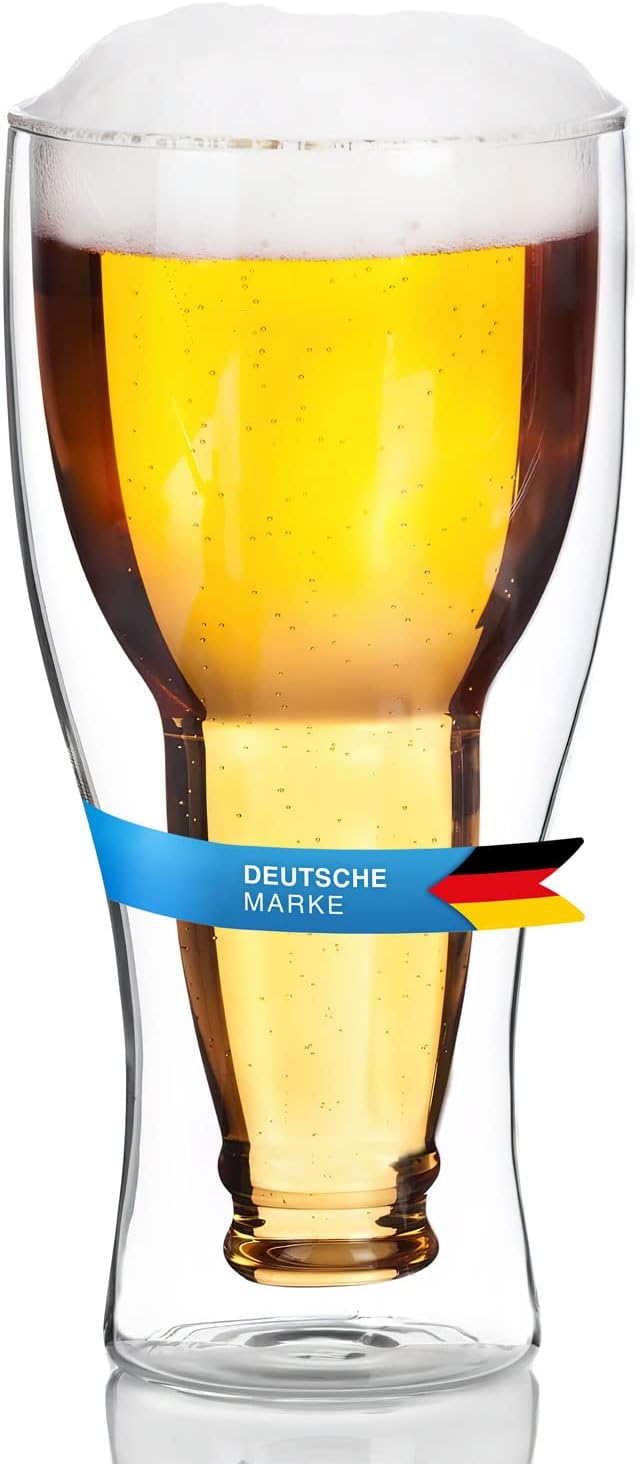2er Set Doppelwandige Biergläser - Bierflaschen-Design Thermoglas