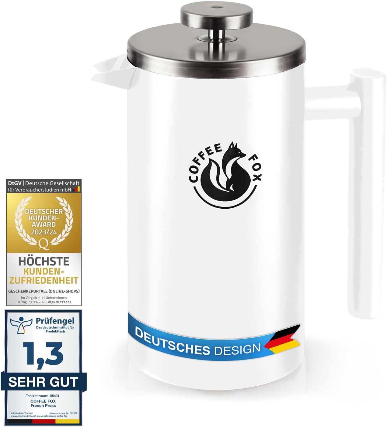 Coffee Fox French Press 1000ml – Doppelwandige Edelstahl Kaffeekanne