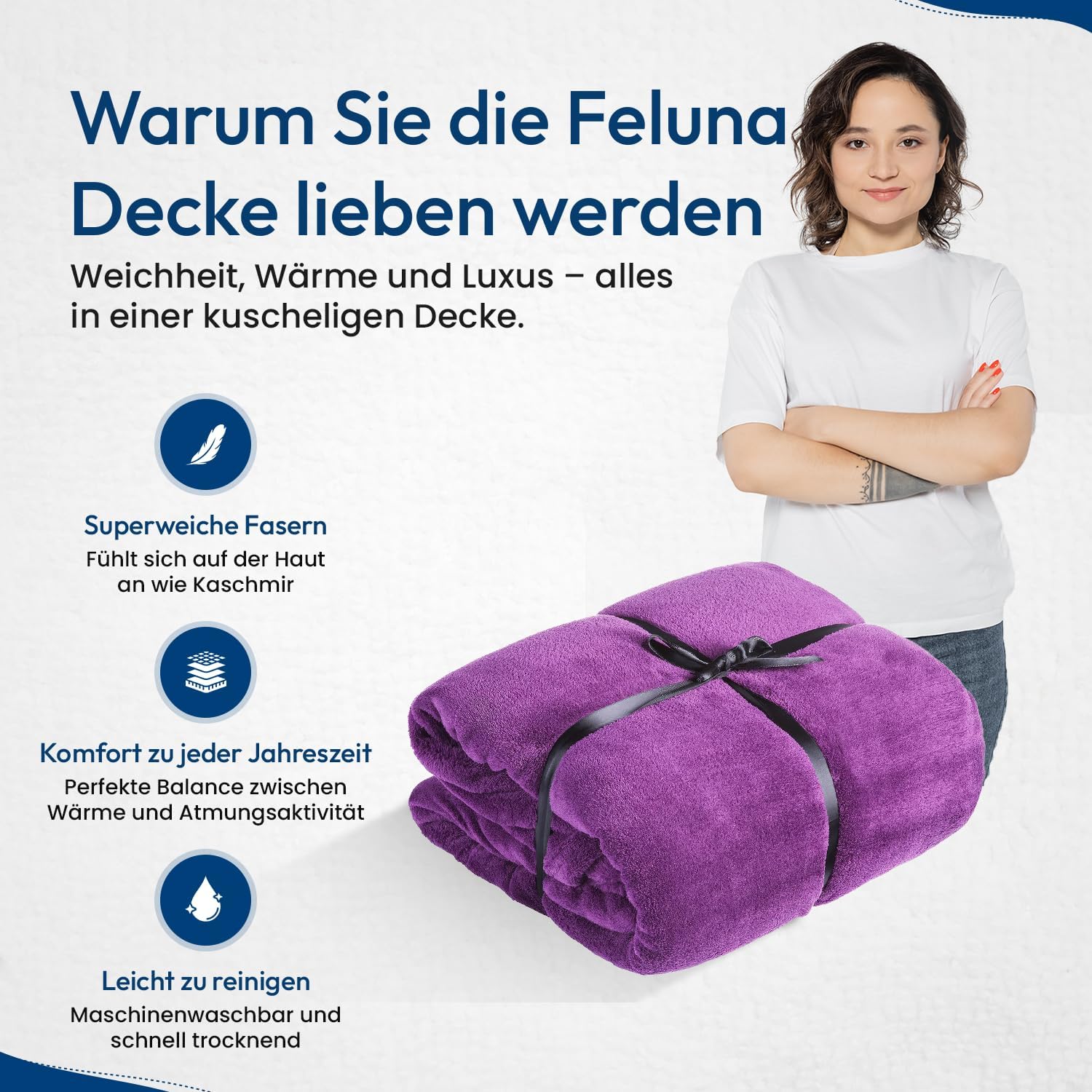 Feluna XXL Kuscheldecke 220x200 cm – Kuschelweiche Wohndecke Grau