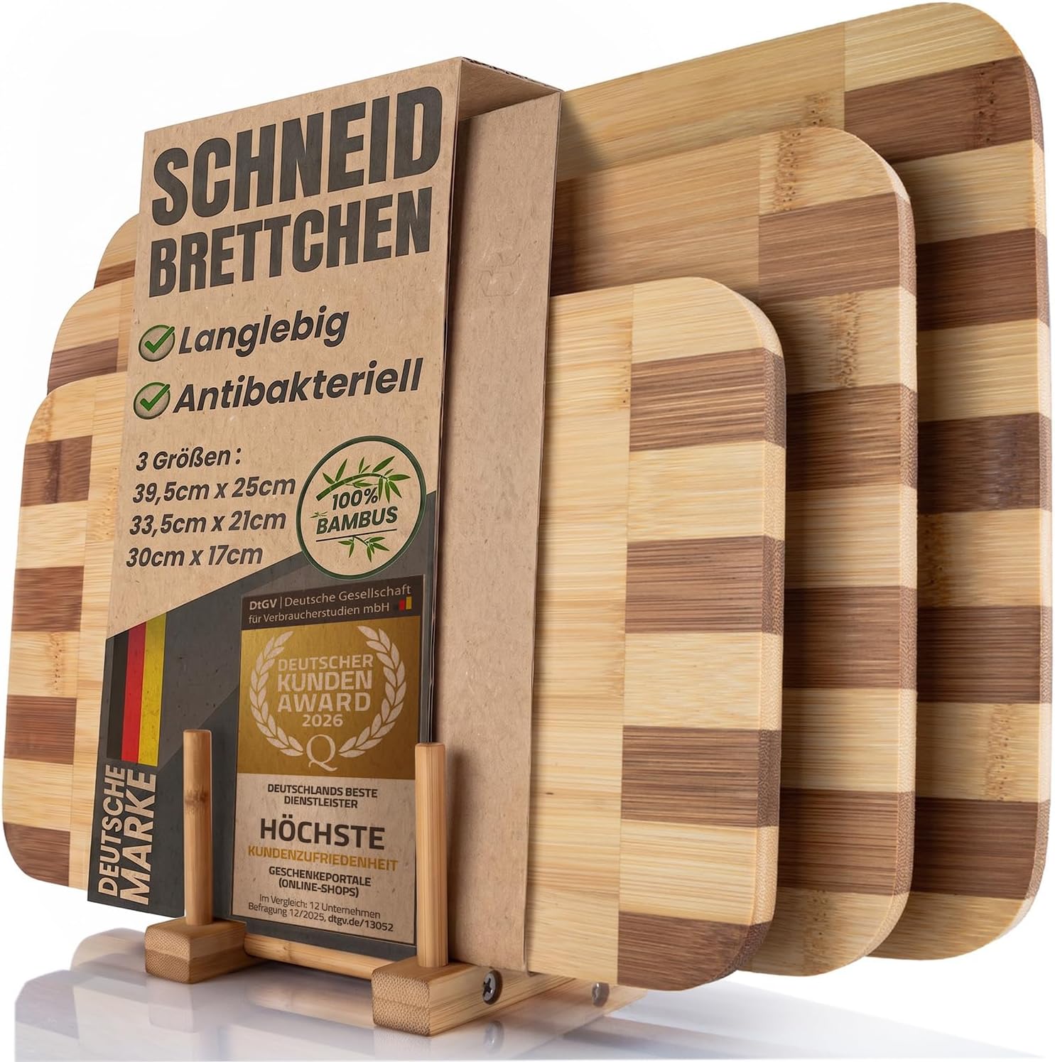Bambus-Schneidebrett 3er Set mit Ständer – Robust & Klingenschonend