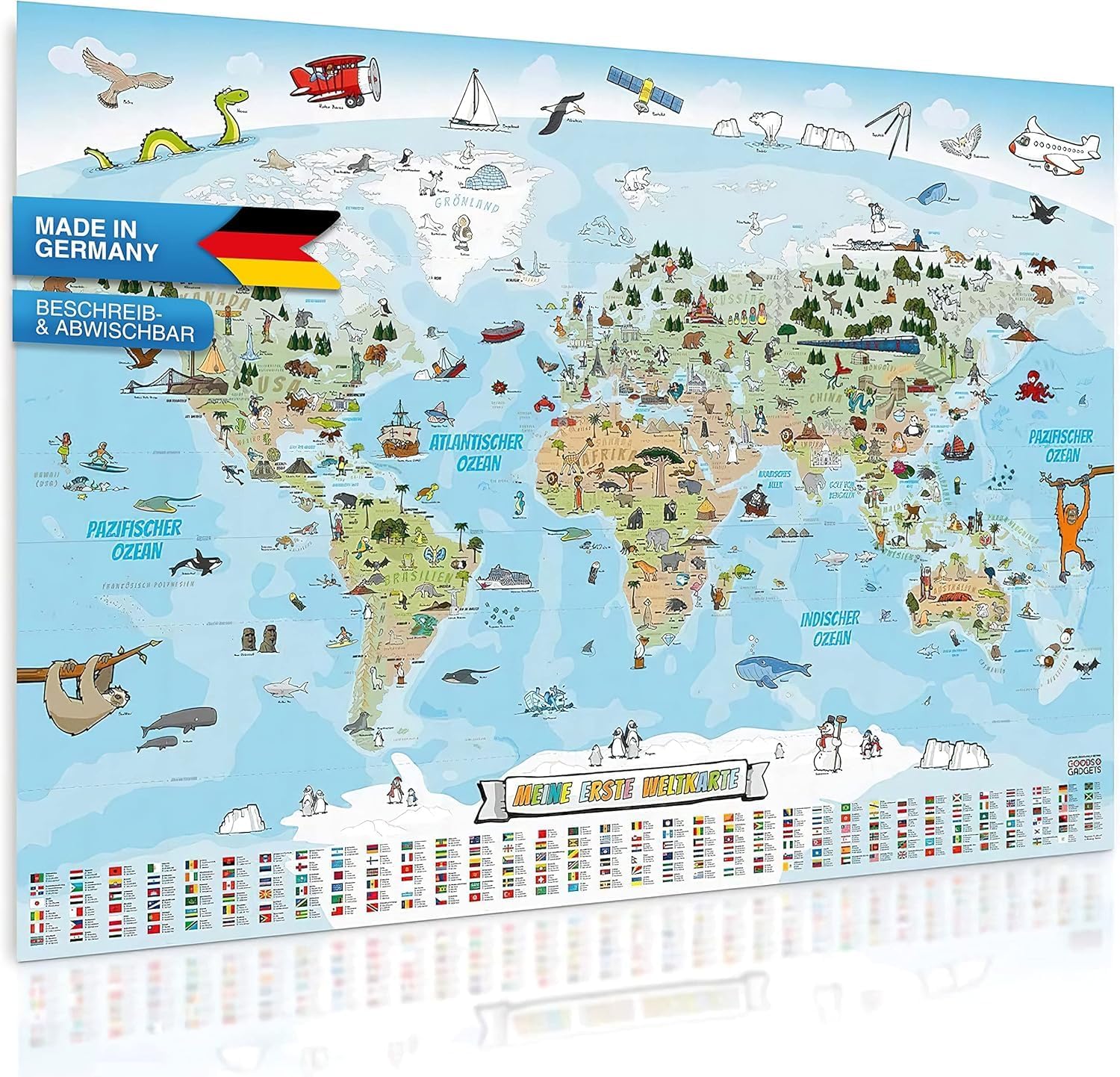 Kinder Weltkarte XXL - 140x100cm Lernposter für Kinder