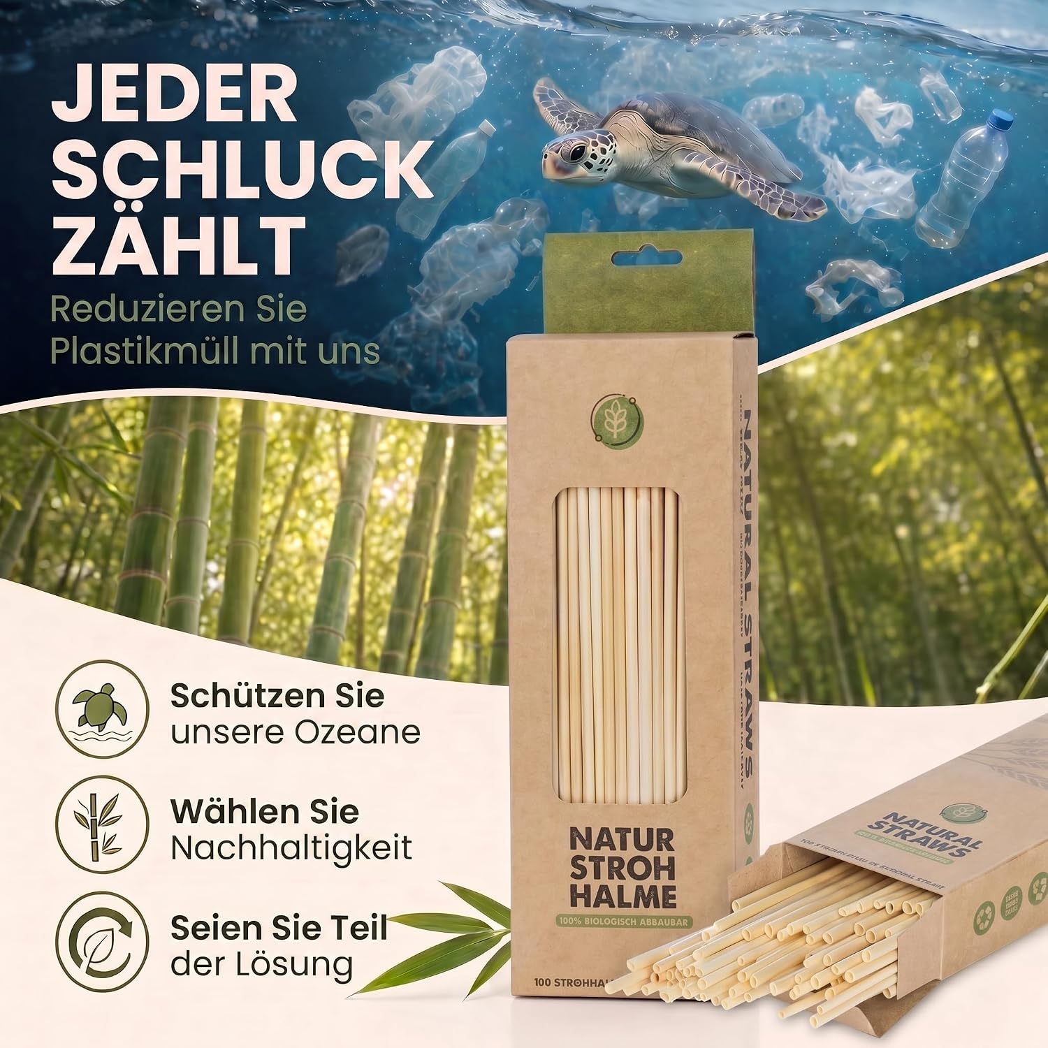 100 Bio Weizenstrohhalme - Nachhaltig, Biologisch & Geschmacksecht