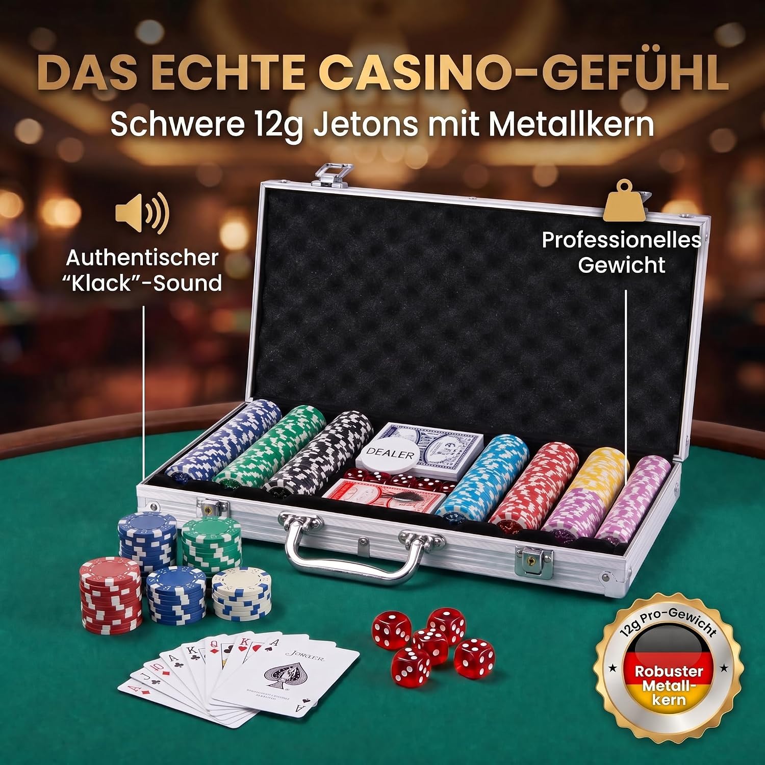 Profi Pokerset mit 500 Chips & Alu-Koffer – Casino-Feeling für Zuhause