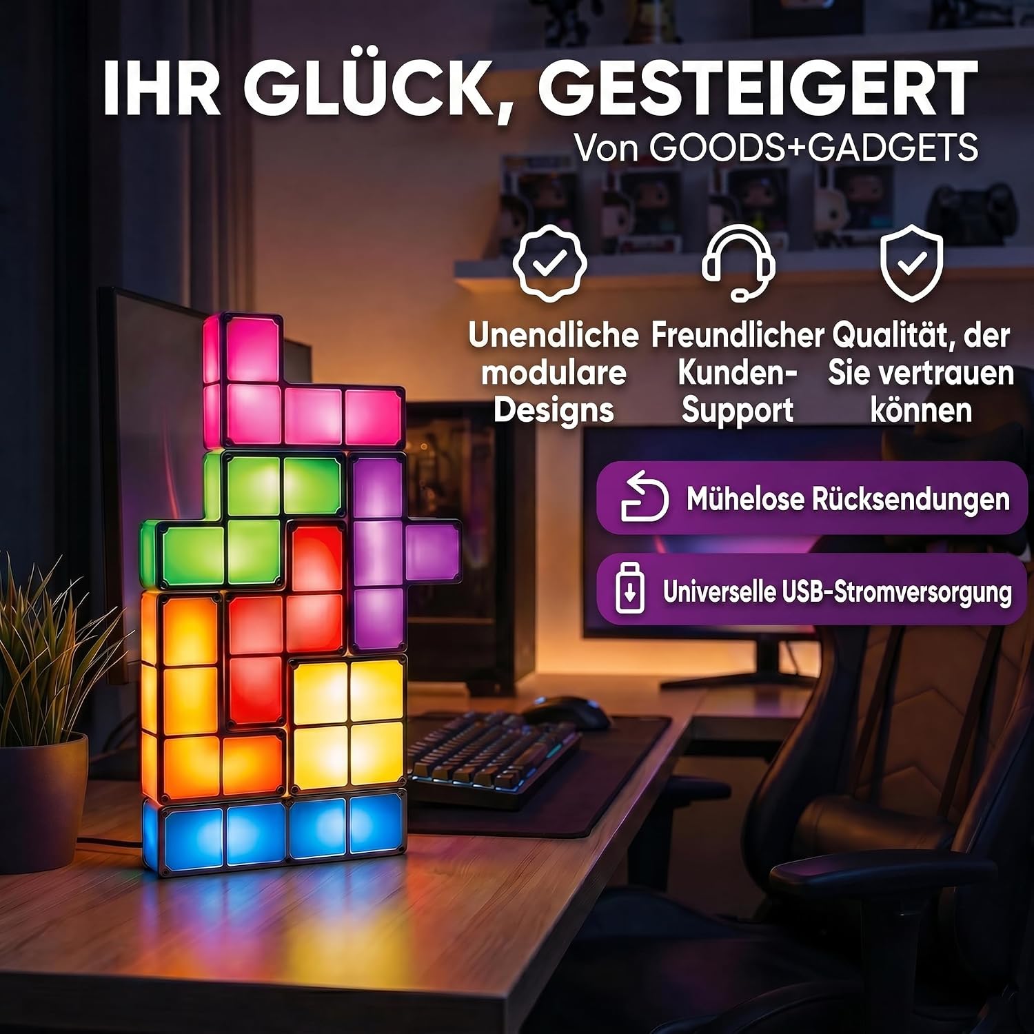 Tetris Lampe – Stapelbare 7-teilige LED-Tischleuchte für Gamer