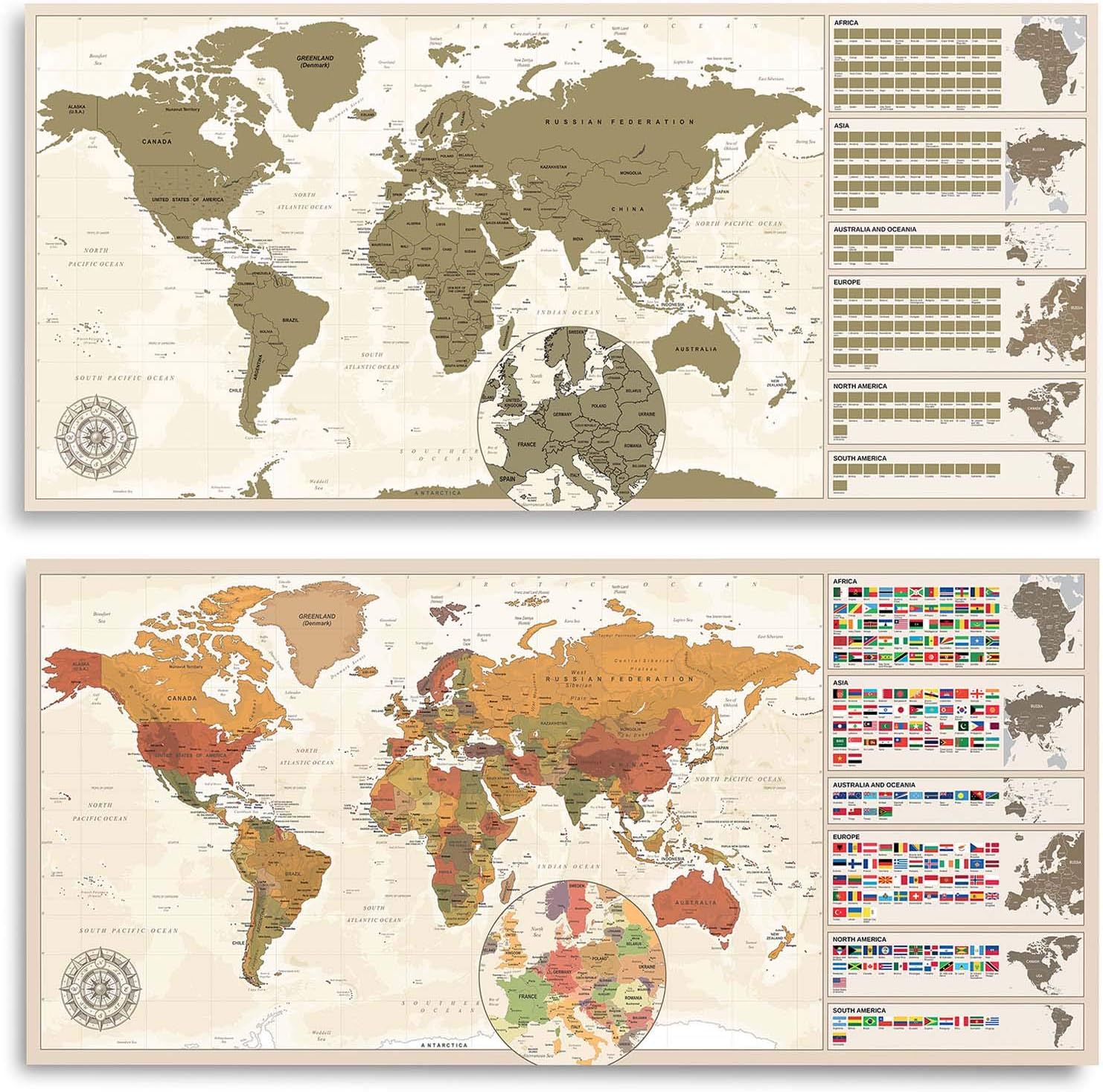 Weltkarte zum Rubbeln im Antik-Stil – Scratch-Off World Map