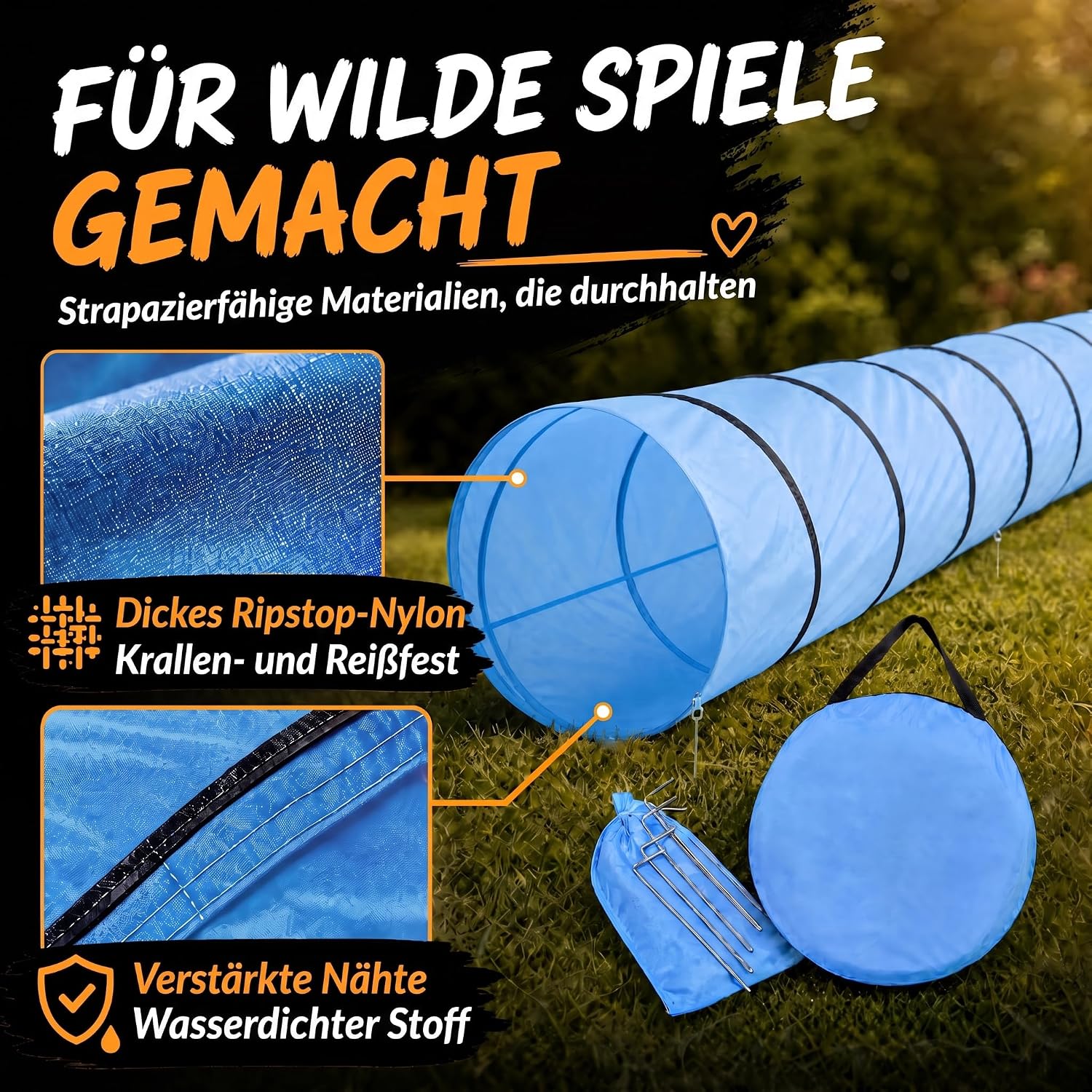 Hunde Agility Tunnel 500cm - Robuster Spieltunnel für Agility