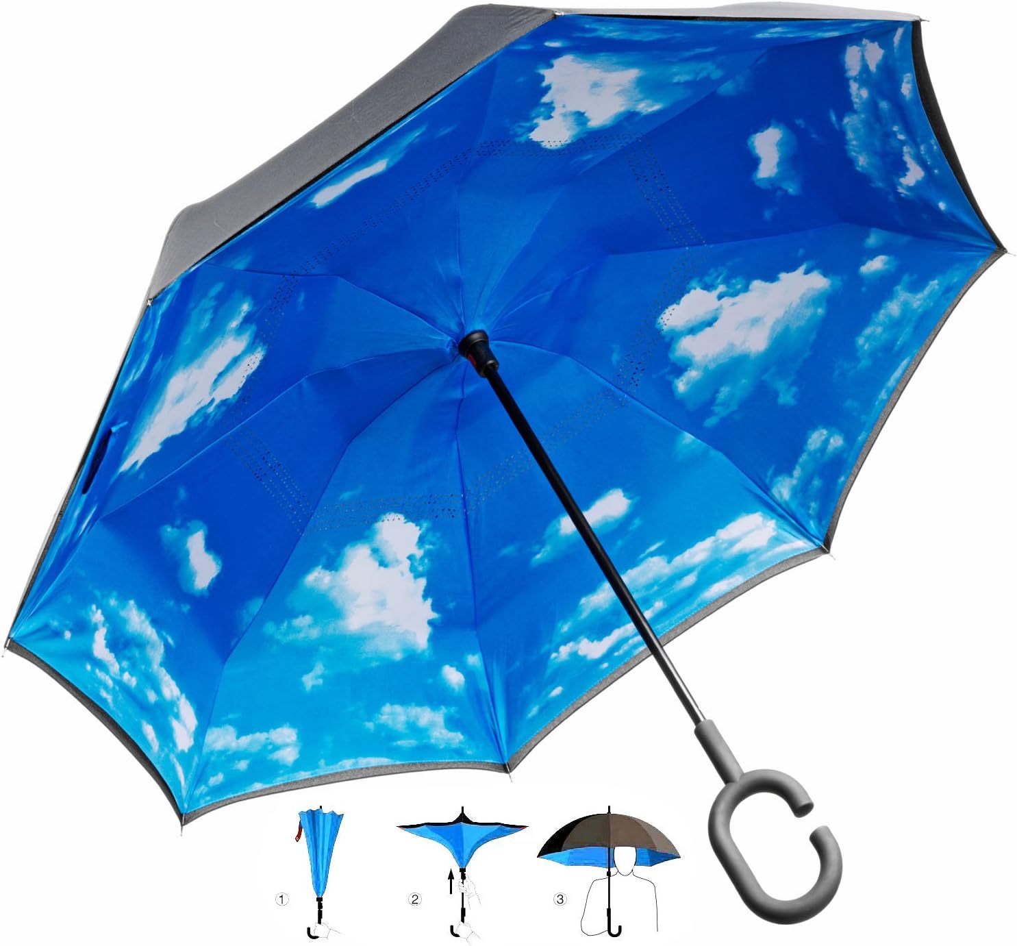 Invert-Regenschirm mit Himmels-Design - Windfester Automatik-Schirm