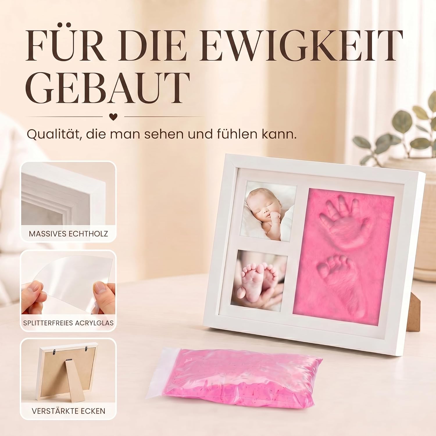Baby Handabdruck-Set & Bilderrahmen zur Geburt & Taufe
