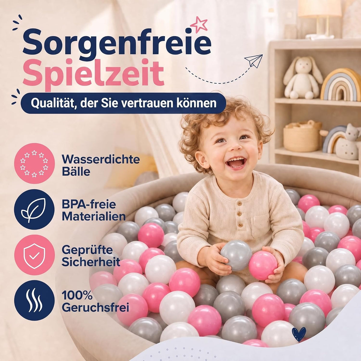 Bällebad-Bälle Rosa/Grau/Weiß #Farbe_Rosa/Grau/Weiß