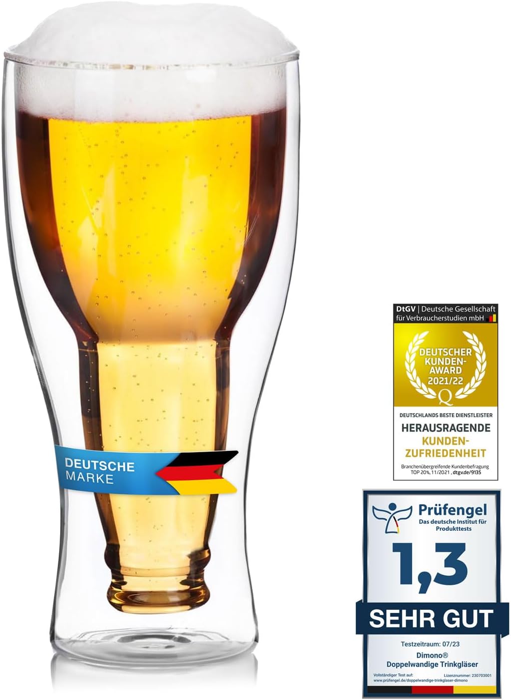 2er Set Doppelwandige Biergläser - Bierflaschen-Design Thermoglas