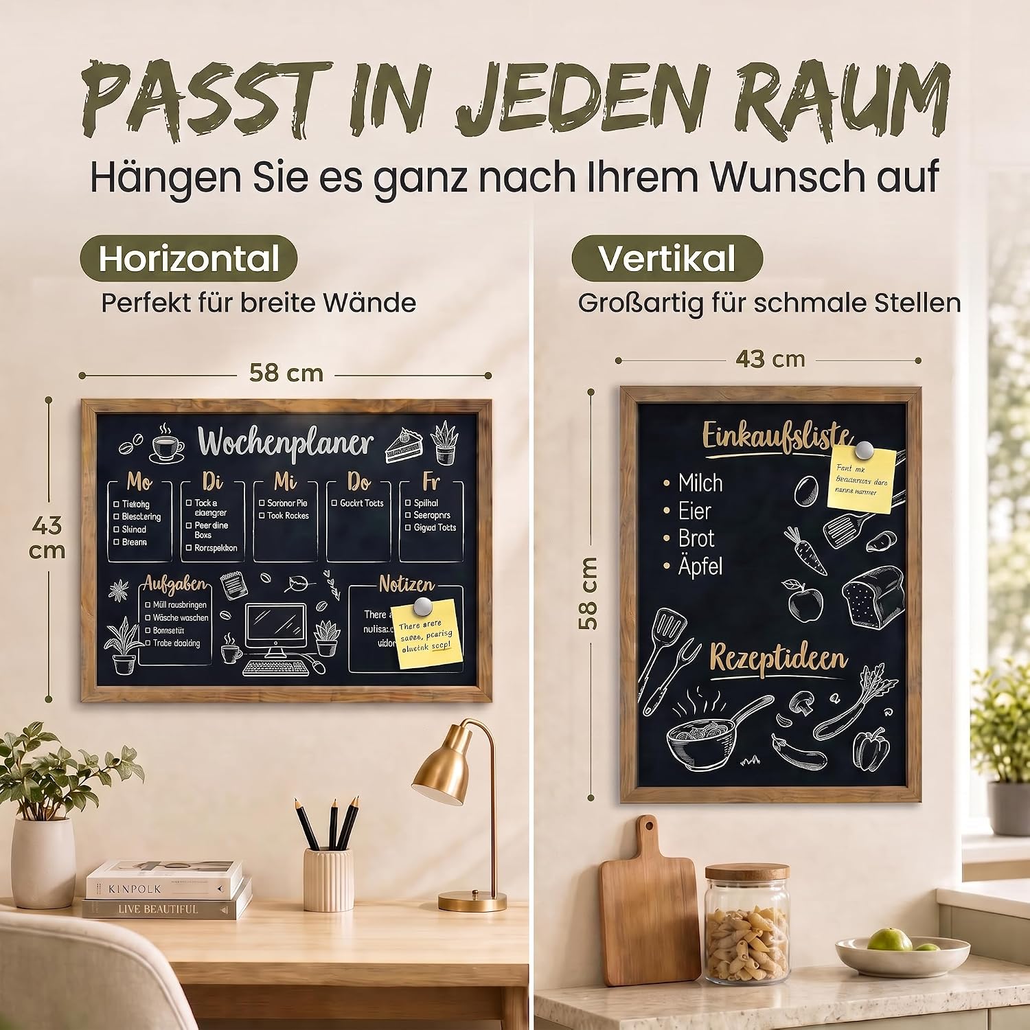 Magnetische Kreidetafel mit Holzrahmen – 26 x 35 cm – Wandtafel
