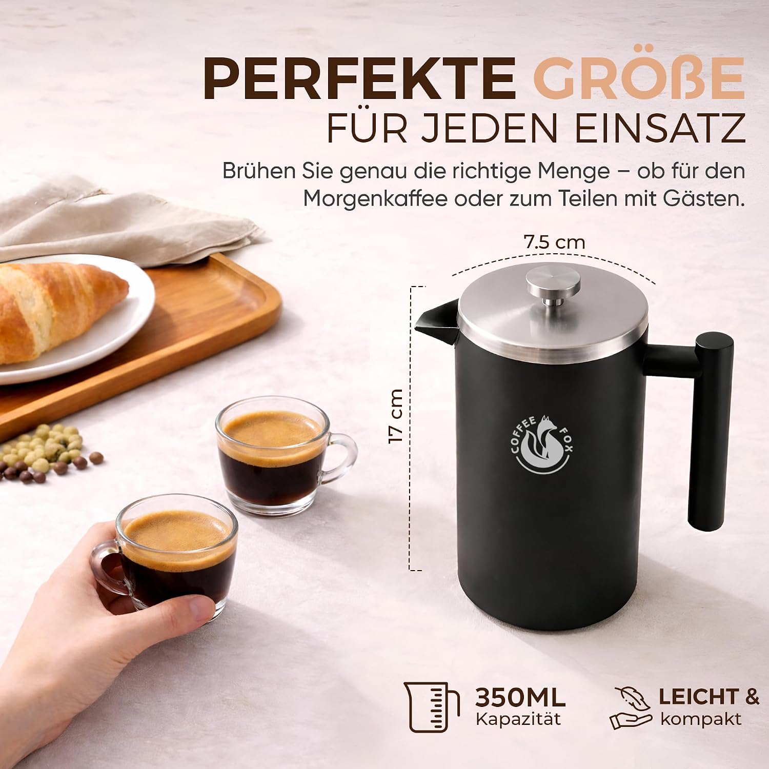 Edelstahl French Press 350ml - Bruchfeste Kaffeebereiter Kanne