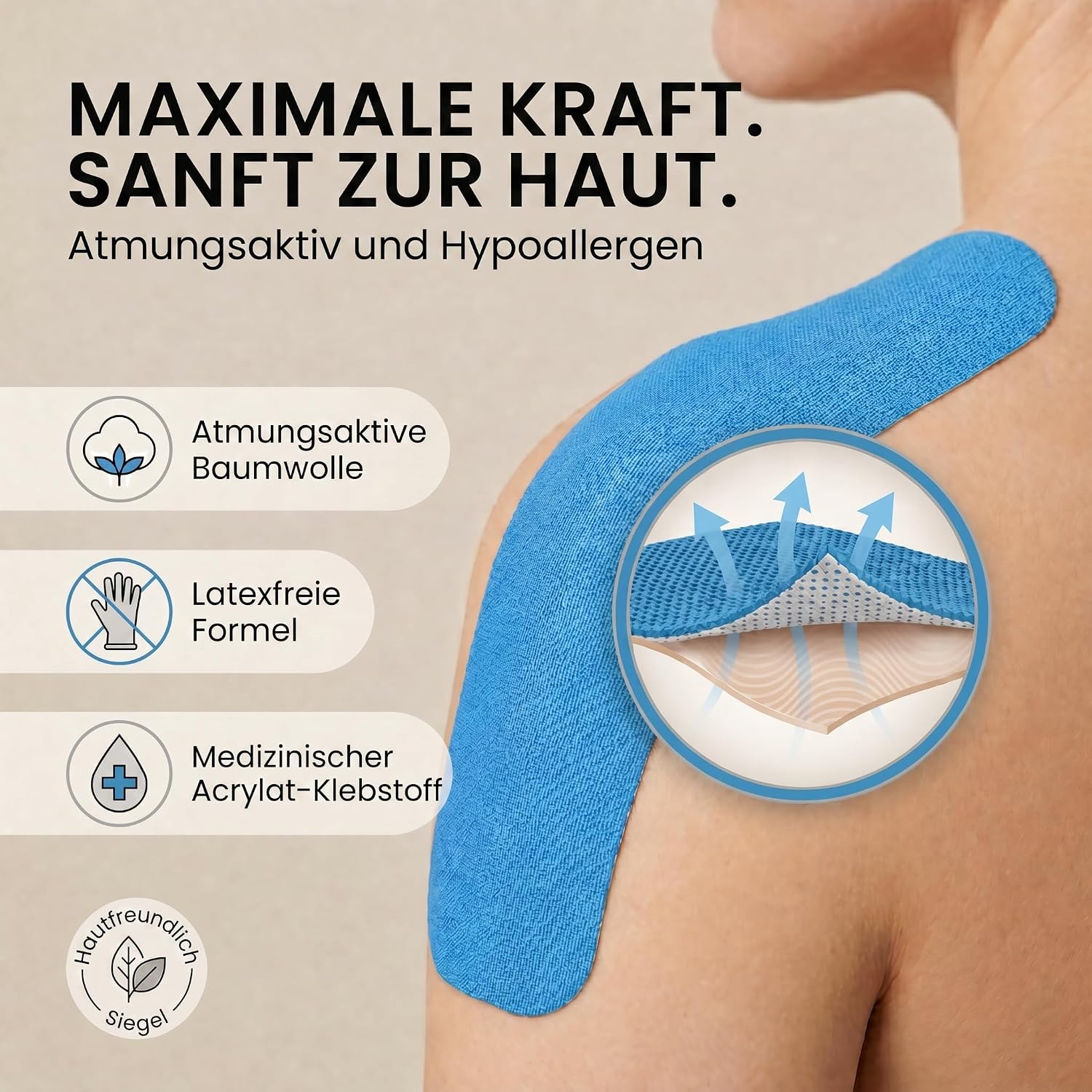 Kinesiologie Tape 10cm x 5m – Extra breites Sporttape Physio