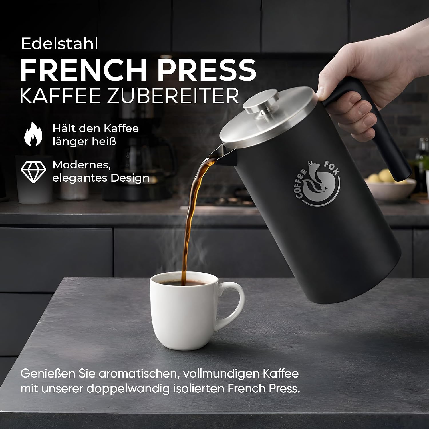 Edelstahl French Press 350ml - Bruchfeste Kaffeebereiter Kanne