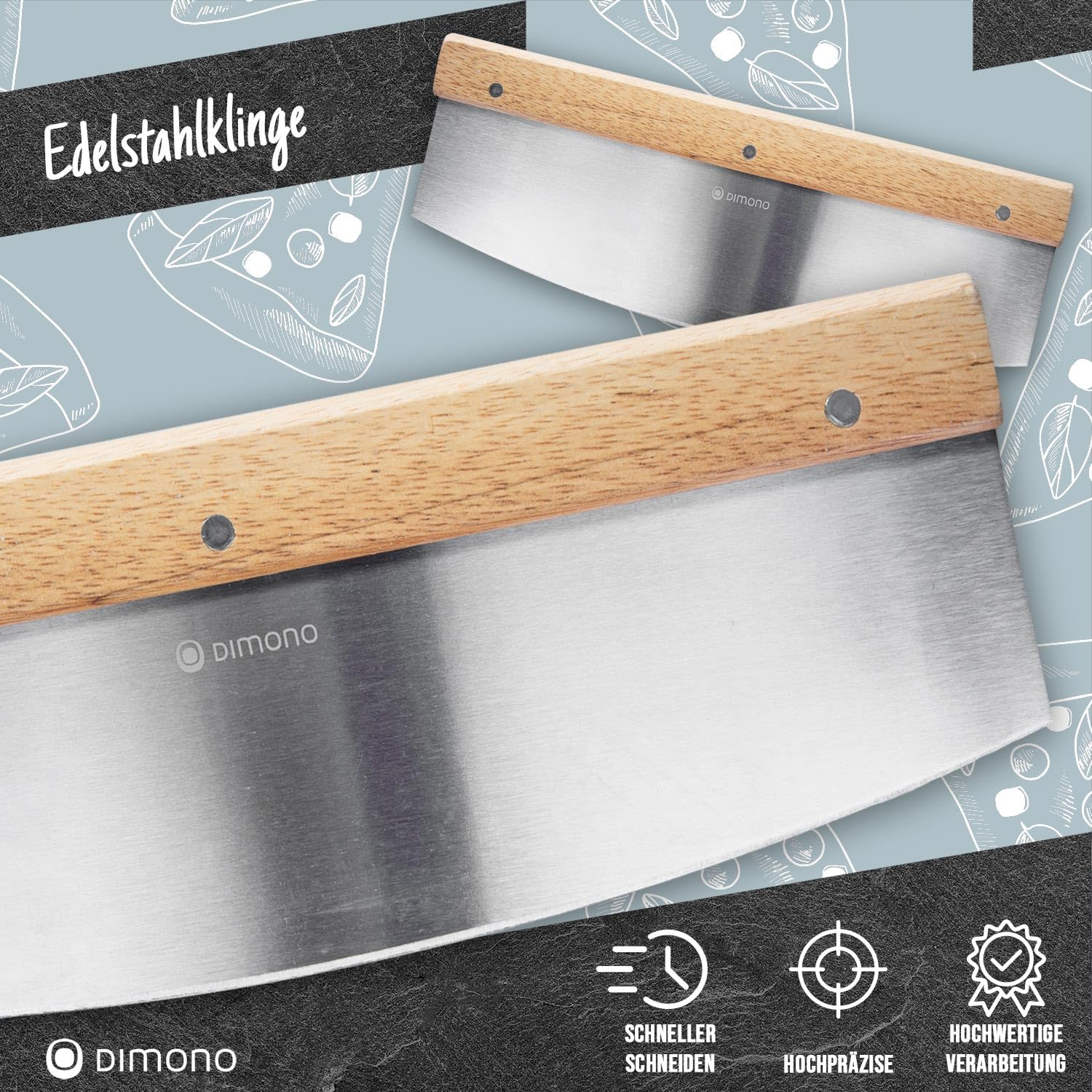 Profi Pizzaschneider Deluxe - 35 cm Wiegemesser Edelstahl & Holz