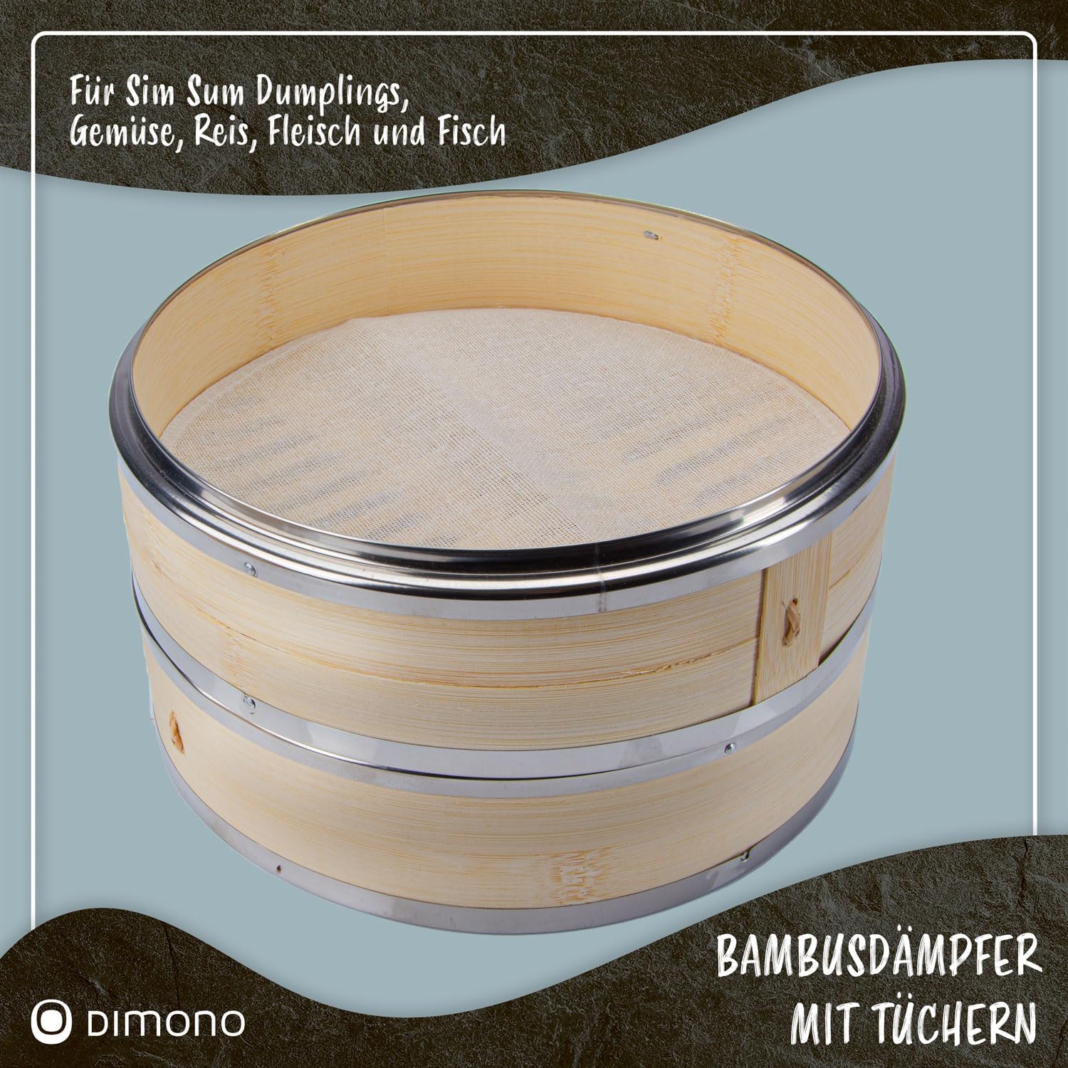 Bambus Dampfgarer 20cm - 2 Etagen Asia-Dampfkorb mit Edelstahl-Ring
