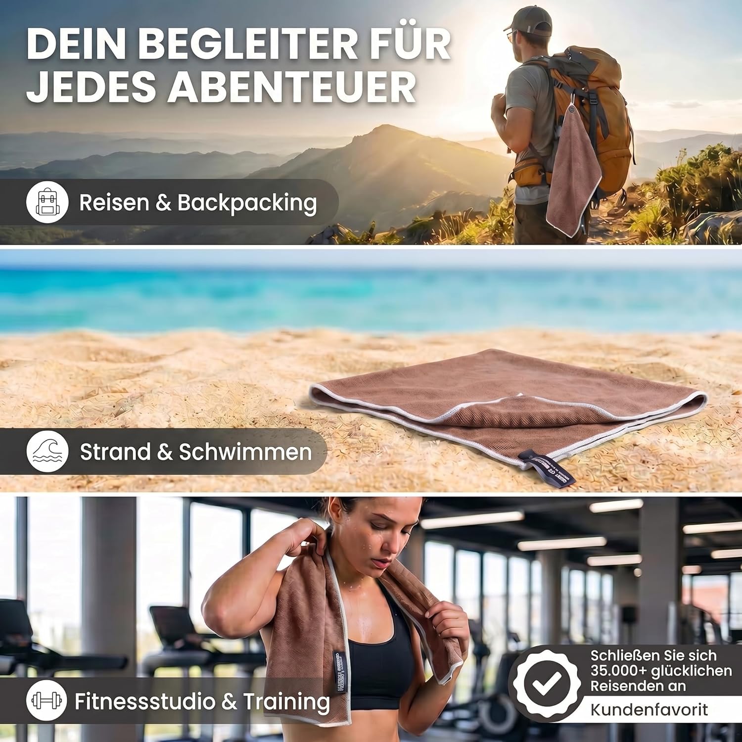 Mikrofaser Reisehandtuch Braun 80x40 cm - Schnelltrocknend & Kompakt