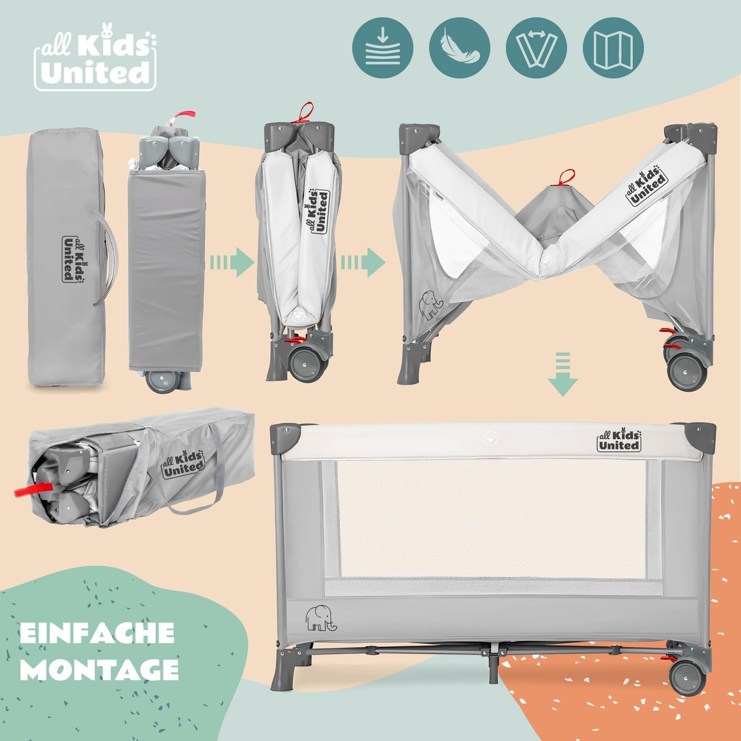 Baby Reisebett mit Wickelauflage & Mobile - Faltbar & Kompakt