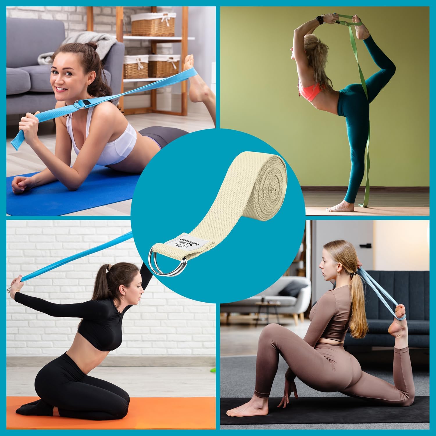 Yoga Gurt 250 cm mit Metall-D-Ring - Rutschfest & Langlebig