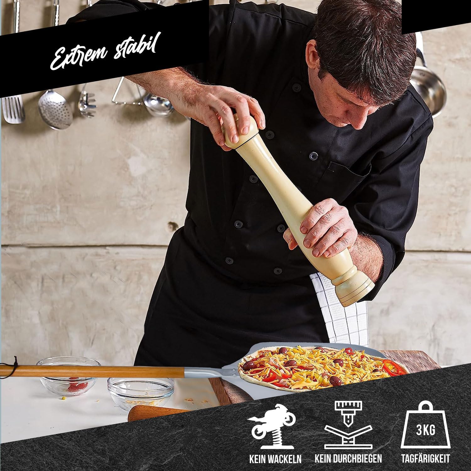 Klappbare Pizzaschaufel mit Holzgriff & Aluminium-Schaufel