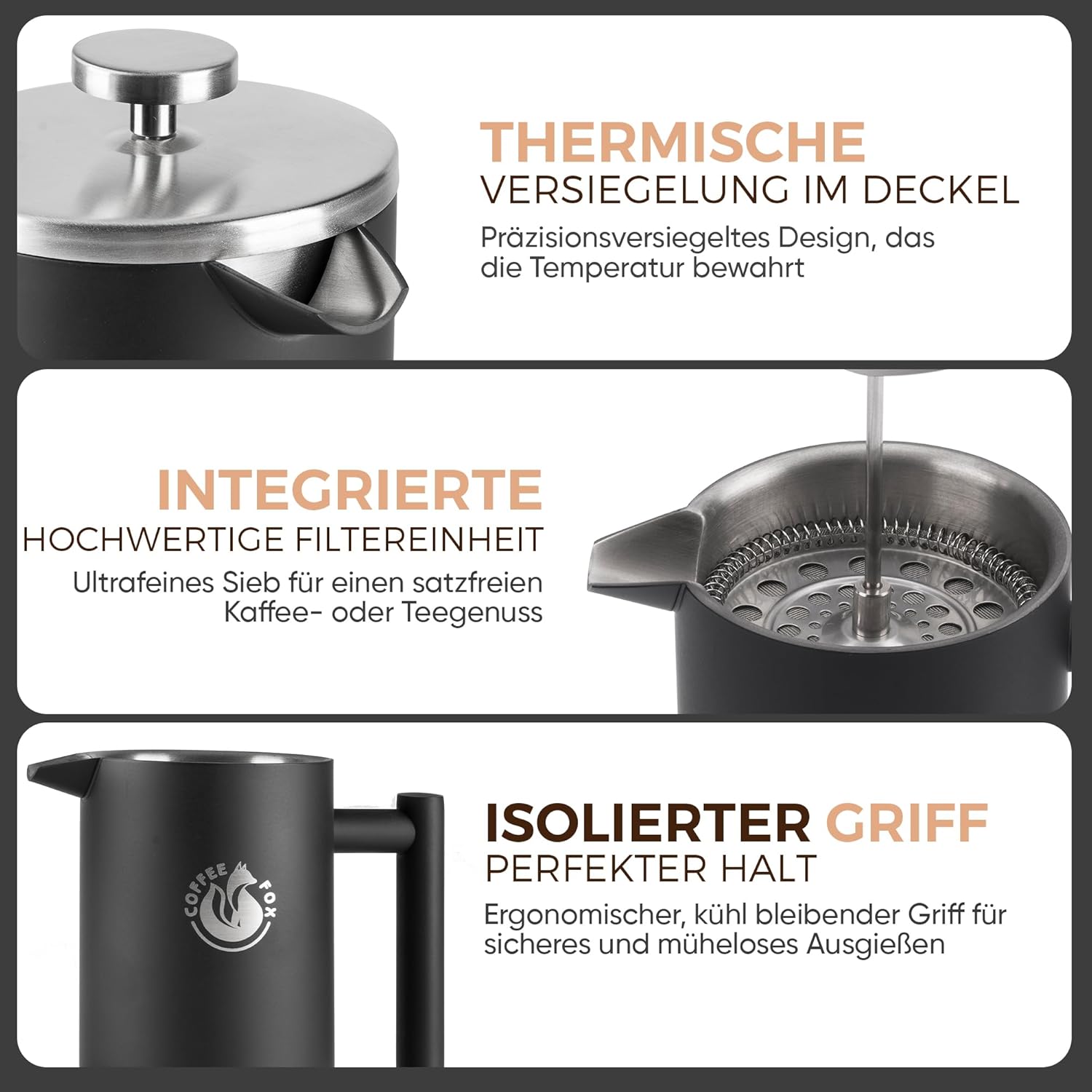 Edelstahl French Press 350ml - Bruchfeste Kaffeebereiter Kanne