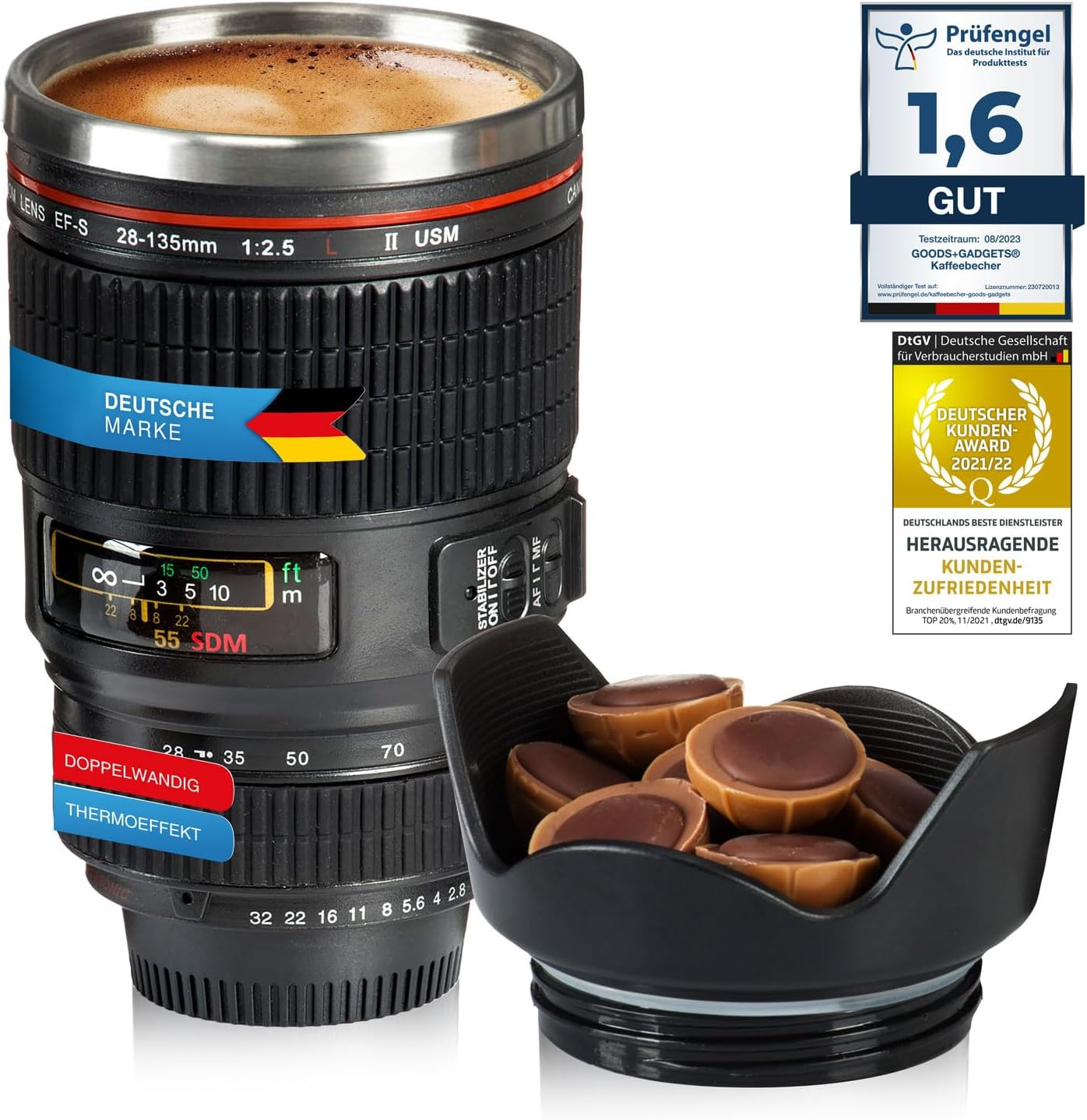 Thermo Tasse Kameraobjektiv Design - 300ml Edelstahl Becher