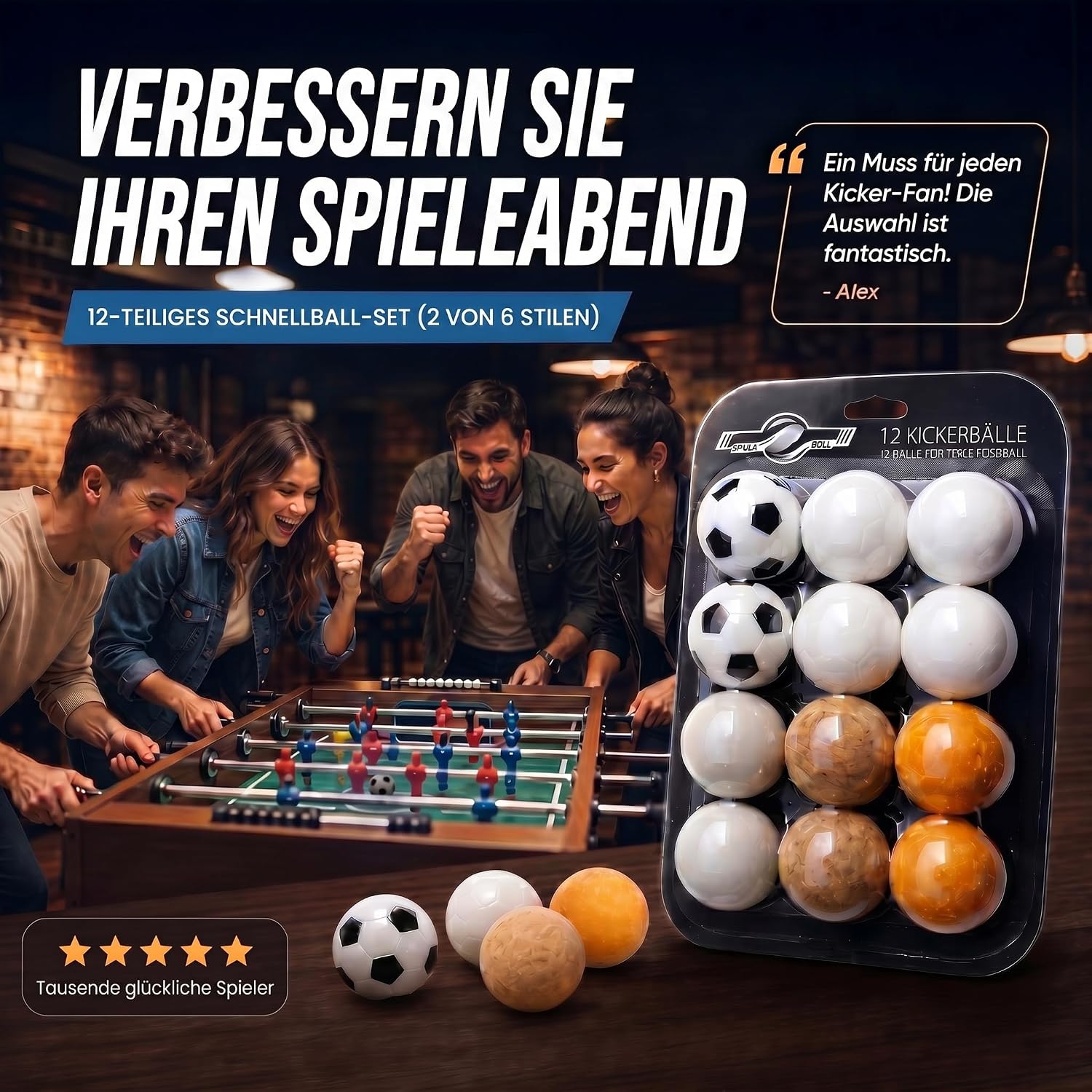 12er Set Profi Kickerbälle - 35mm Tischfußball-Bälle für Kickertische