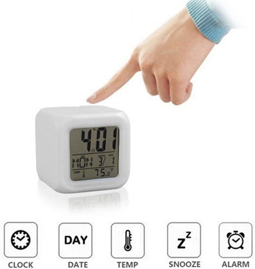 LED-Wecker 7-Farbwechsel - Moderner Design-Cube mit Temperatur