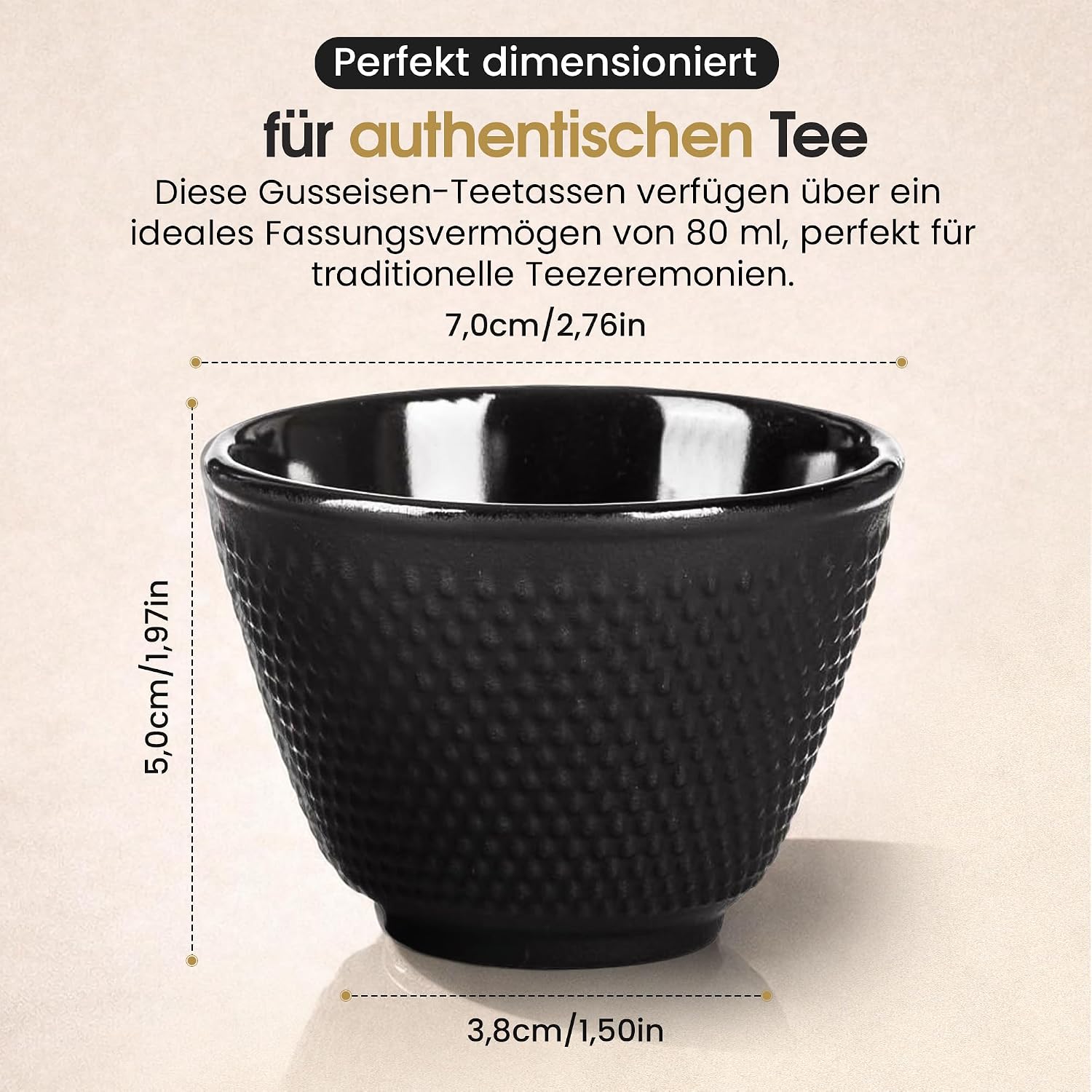 Traditionelle Gusseisen-Teebecher 2er Set - Asiatisches Design