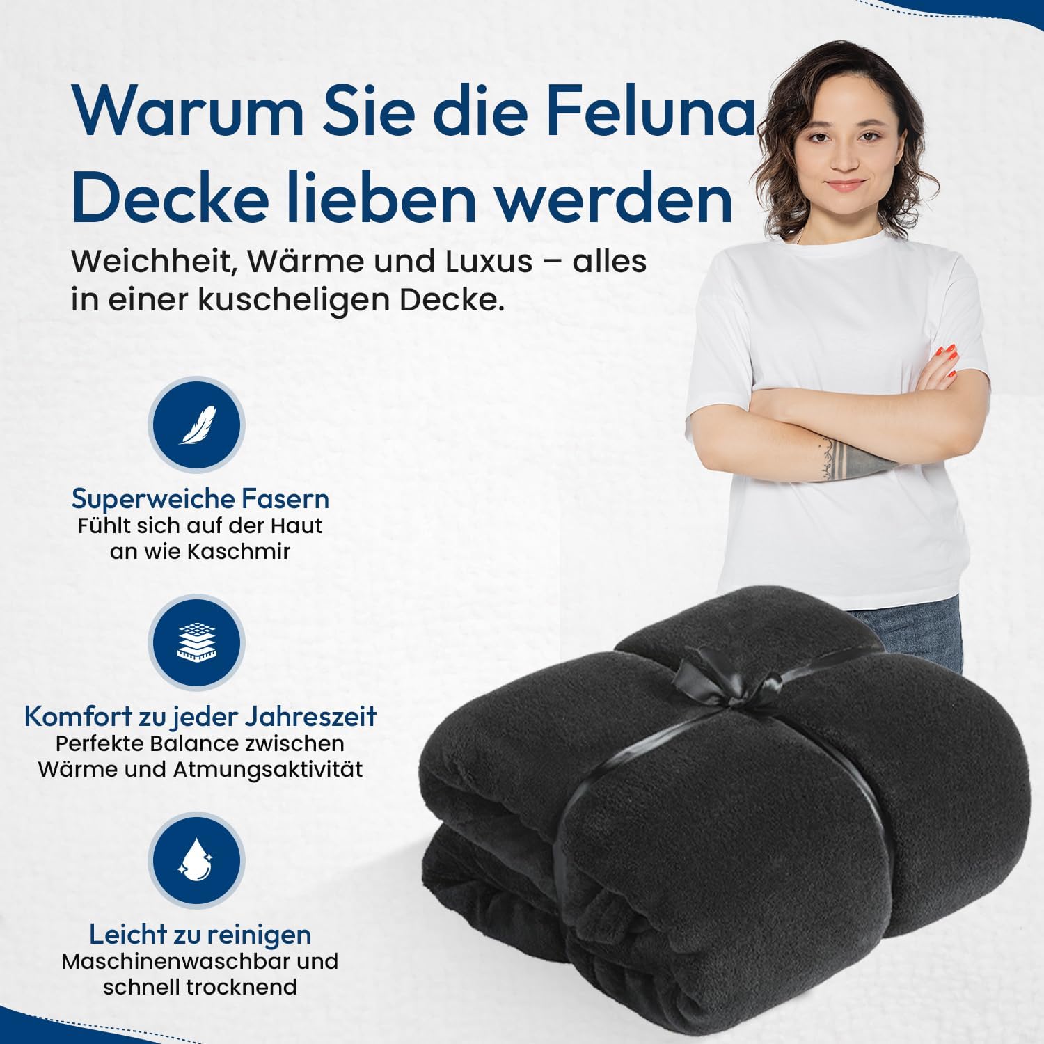Feluna XXL Kuscheldecke 220x200 cm – Kuschelweiche Wohndecke Grau