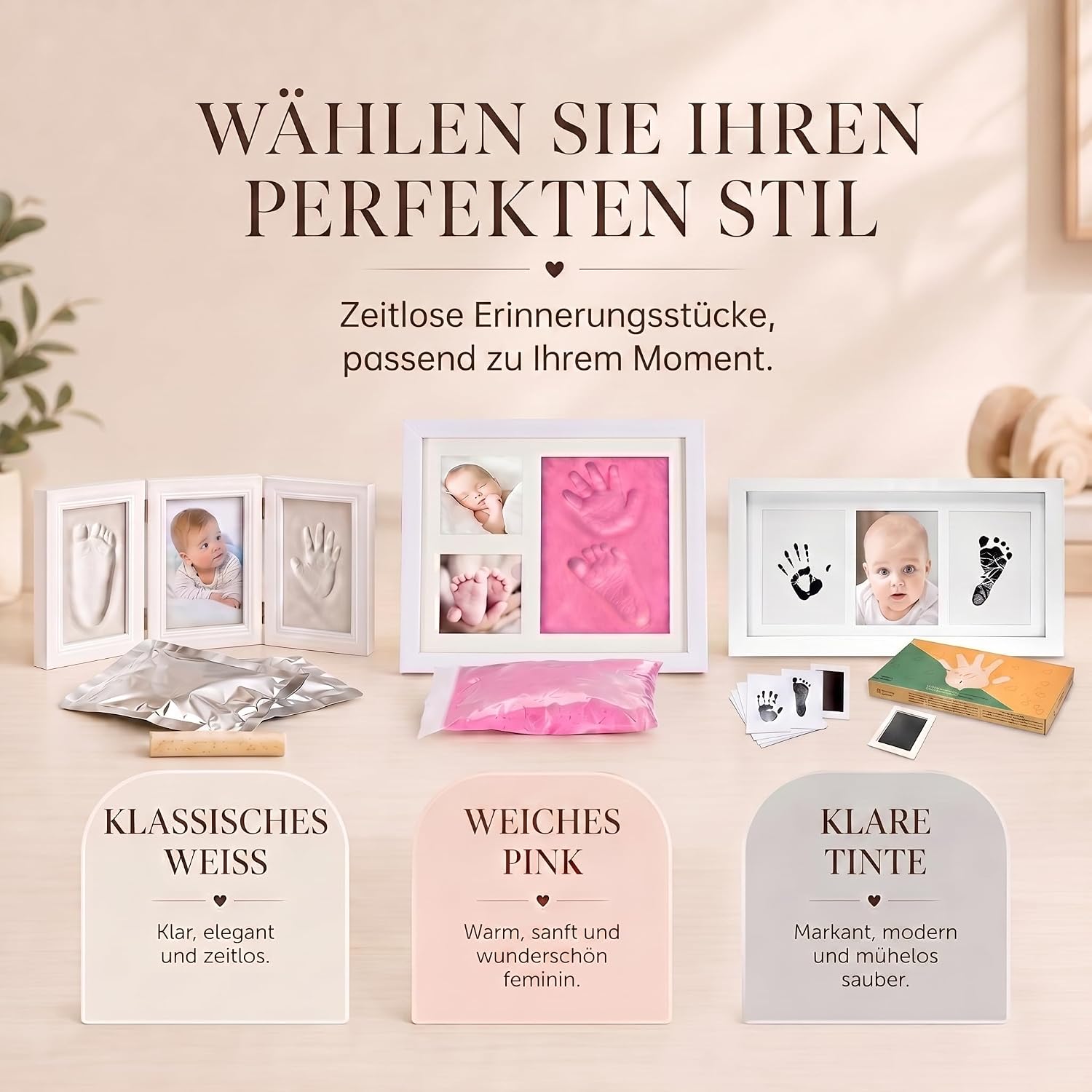 Baby Handabdruck-Set & Bilderrahmen zur Geburt & Taufe