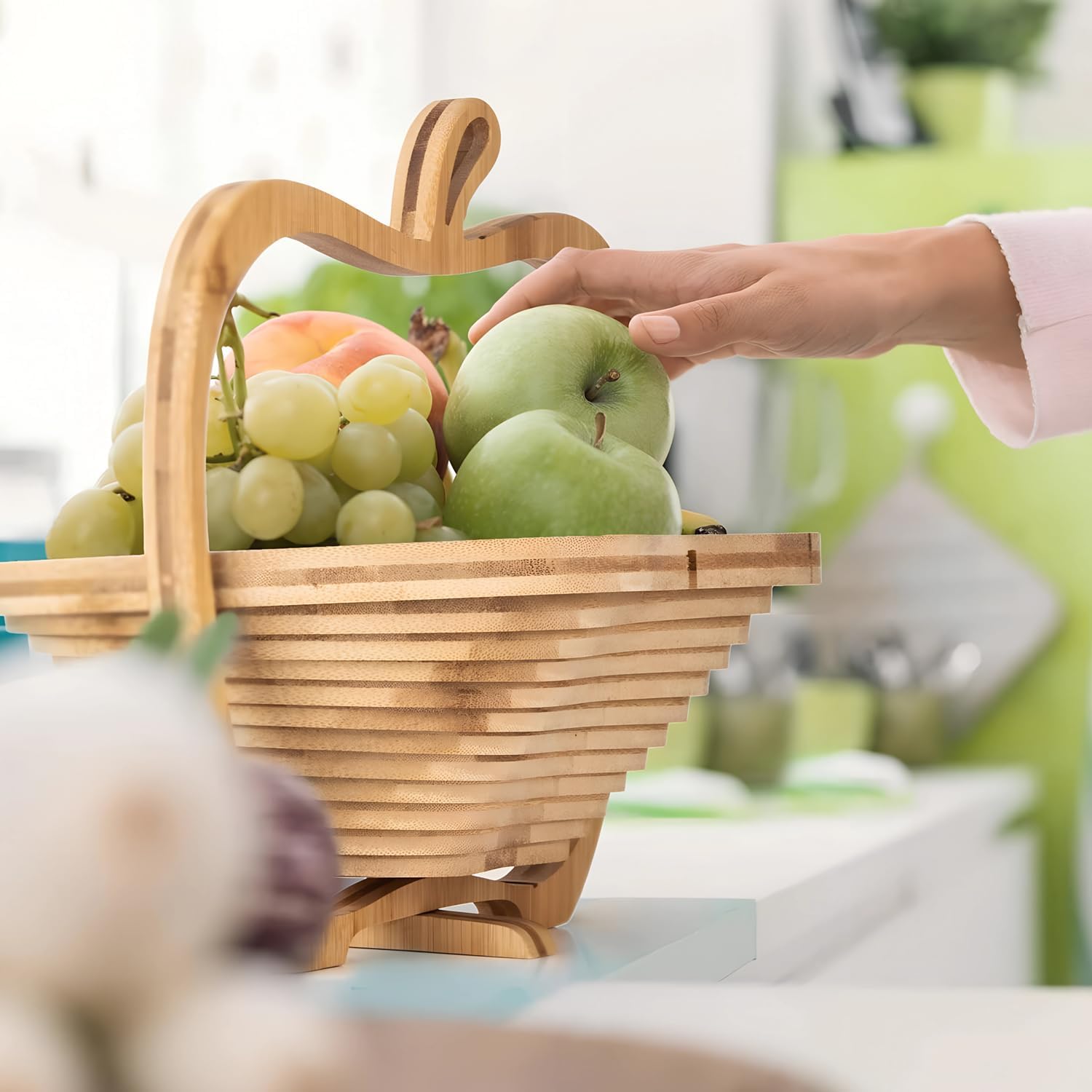 Faltbarer Bambus-Obstkorb im Apfel-Design 3-in-1