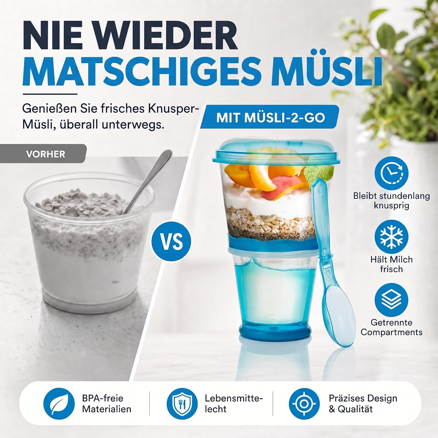 Müsli-to-Go Becher mit Löffel - Dein auslaufsicherer Snack-Begleiter