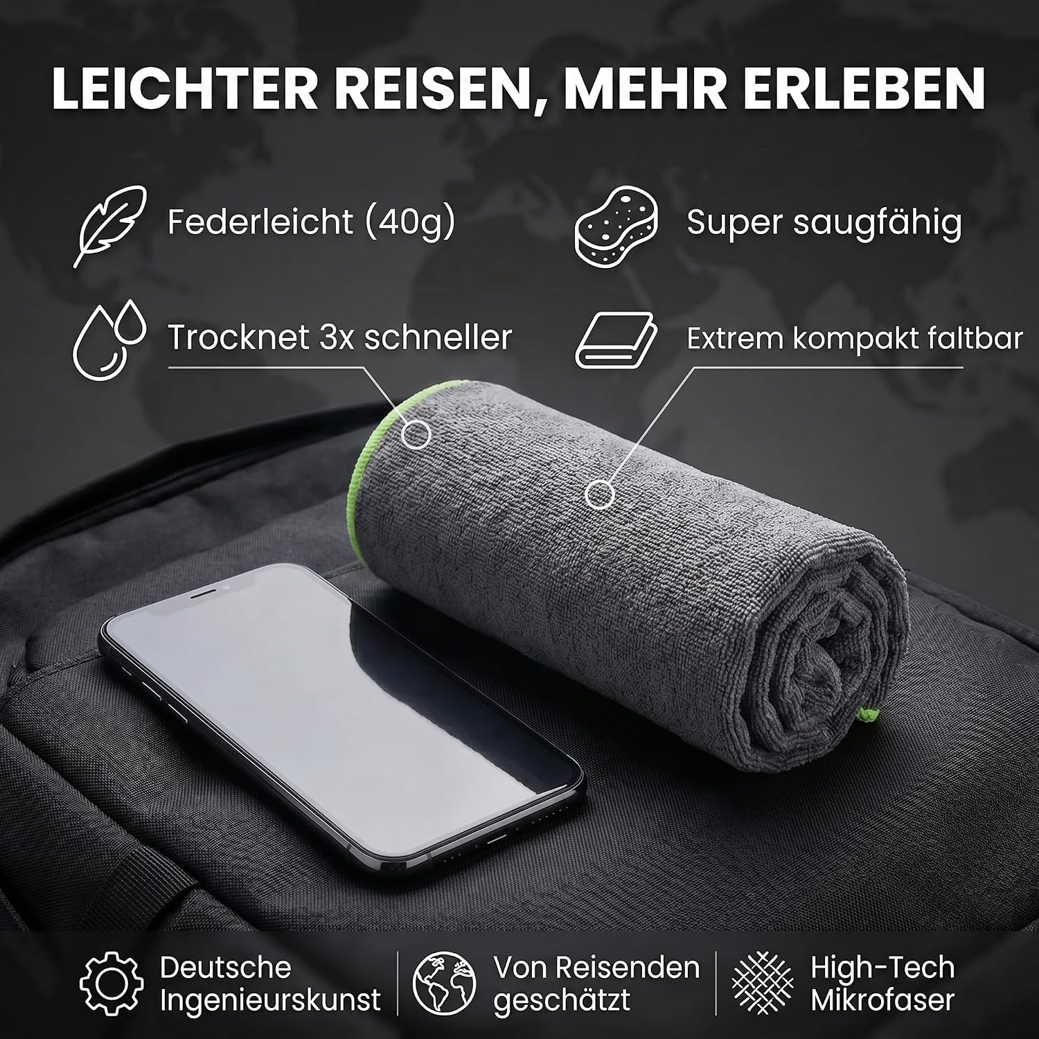 Mikrofaser-Reisehandtuch 80x40 cm – Kompakt & Schnelltrocknend