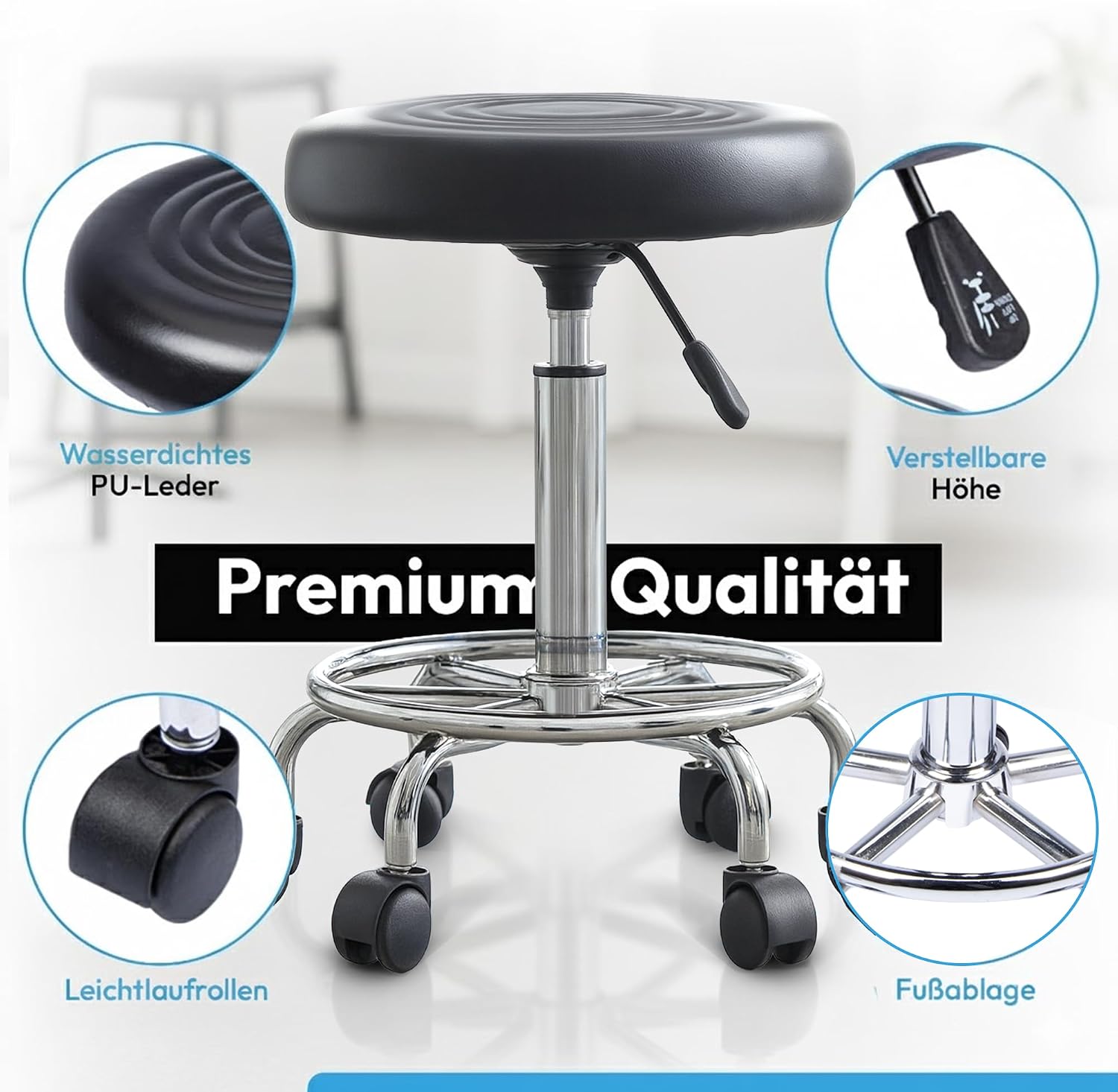 Ergonomischer Rollhocker - Drehbarer Arbeitshocker für Büro & Praxis