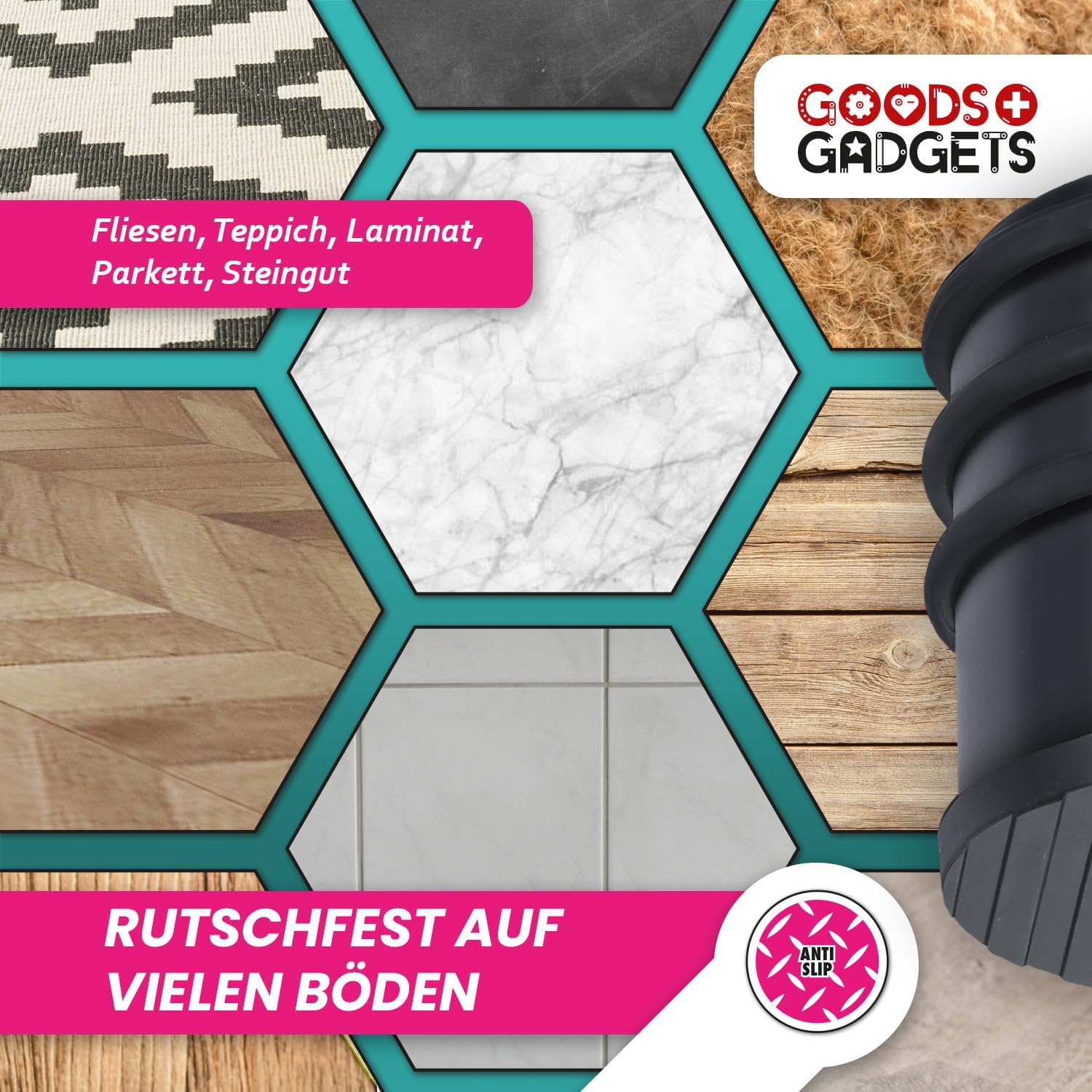 Edler Edelstahl Türstopper - Schwerer Boden-Türpuffer mit Gummiring