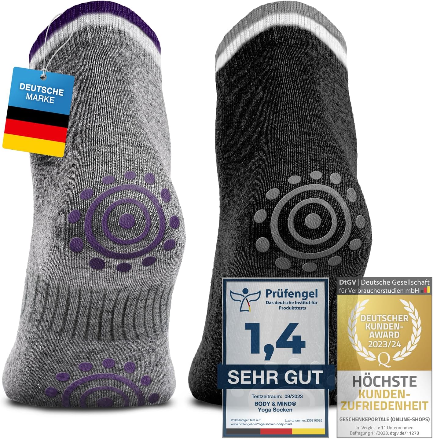 Yoga Socken 4er Pack - Rutschfeste Stoppersocken für Yoga & Pilates