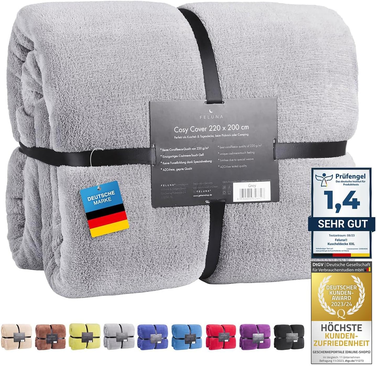 Feluna XXL Kuscheldecke 220x200 cm – Kuschelweiche Wohndecke Grau