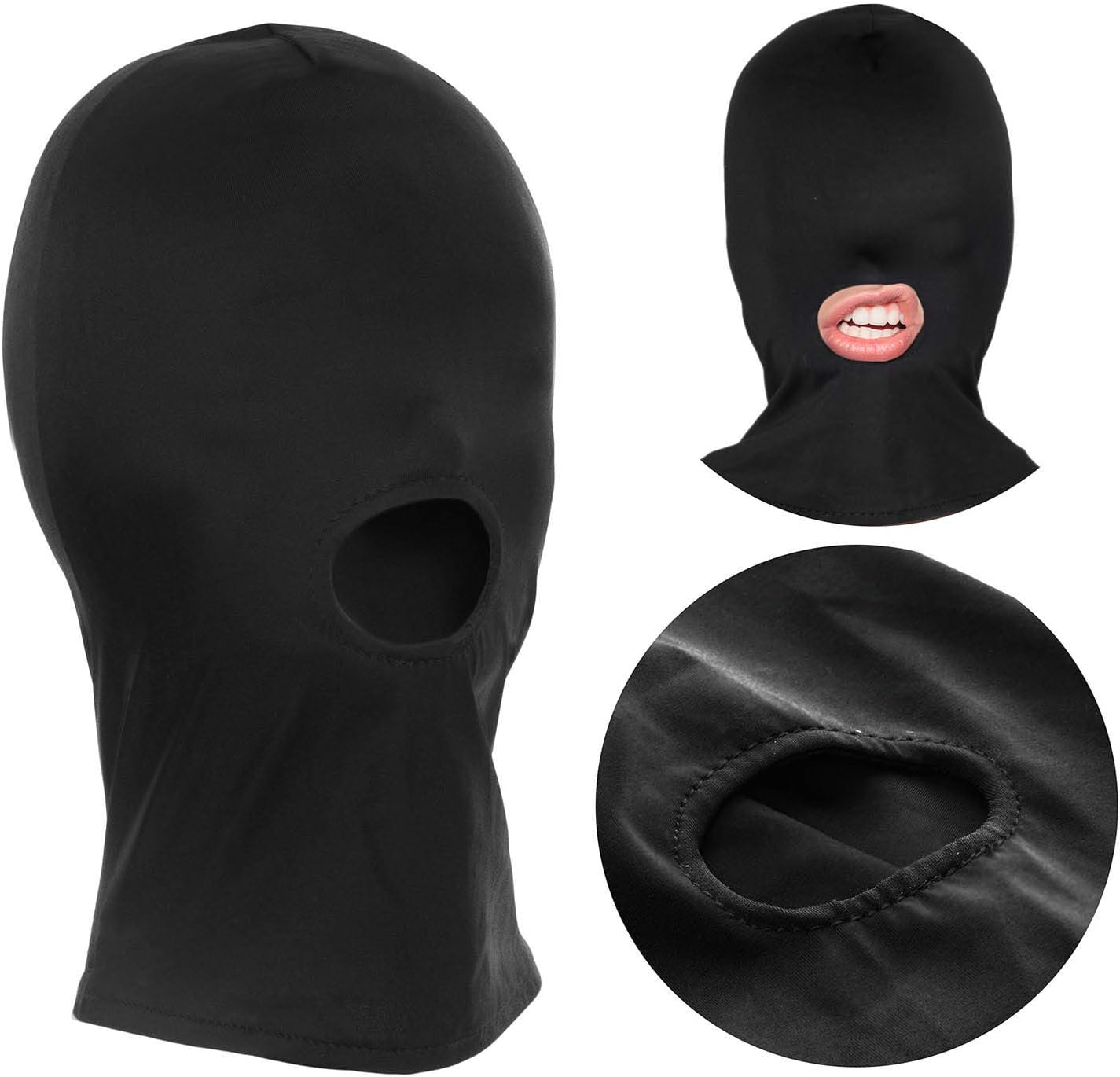 Erotische BDSM Fetisch Maske - Dehnbare Bondage-Haube mit Mundöffnung