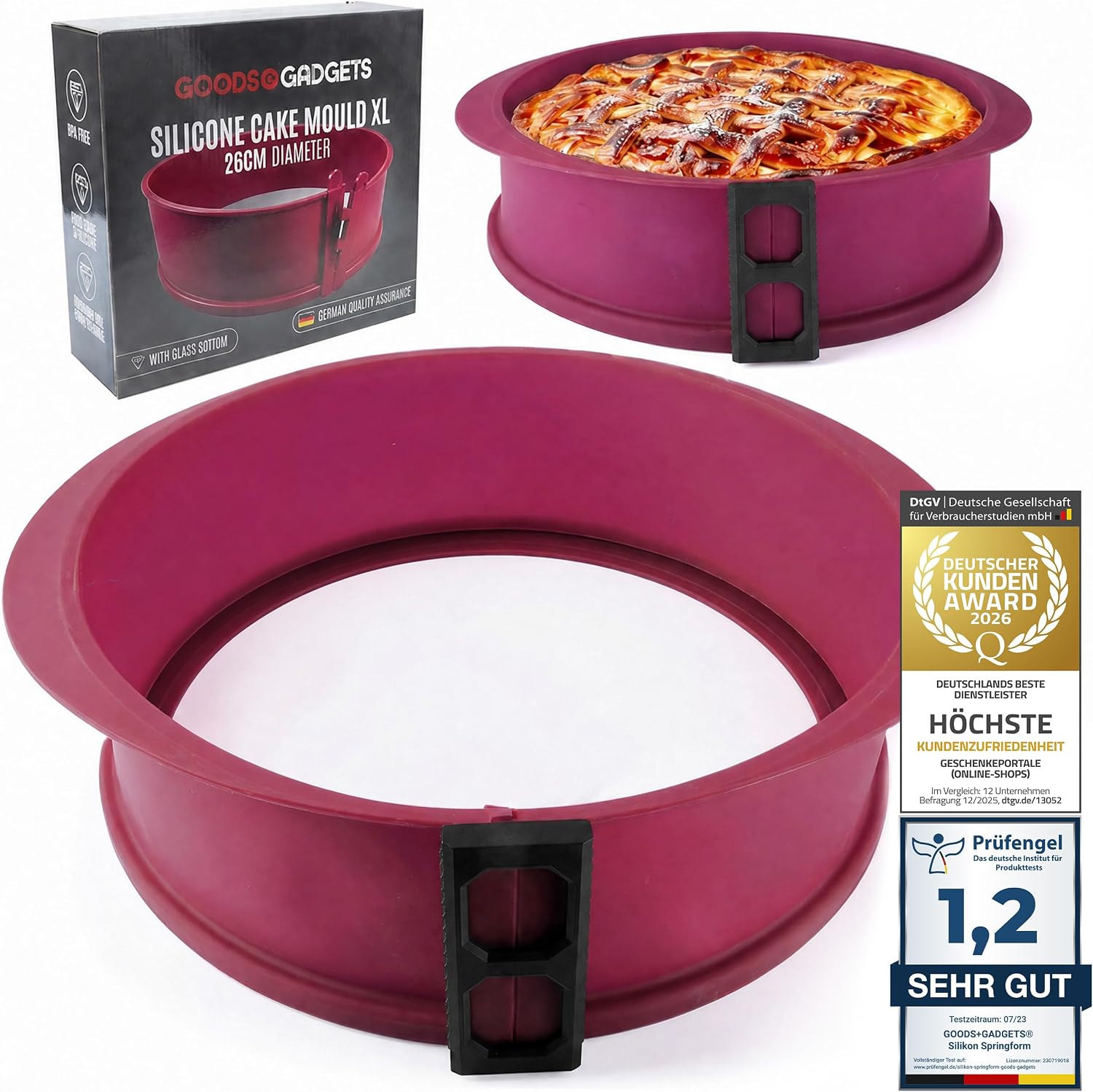 Silikon-Springform 23cm mit Glasboden – Auslaufsicher & Antihaft