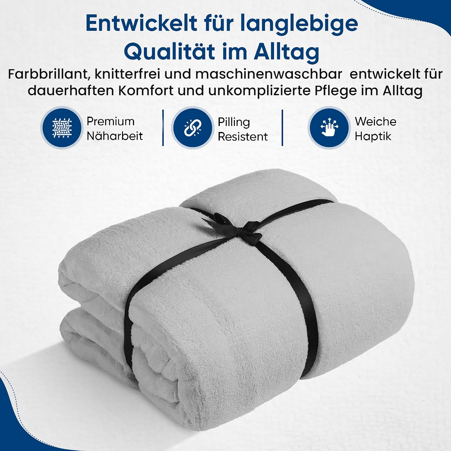 Feluna XXL Kuscheldecke 220x200 cm – Kuschelweiche Wohndecke Grau