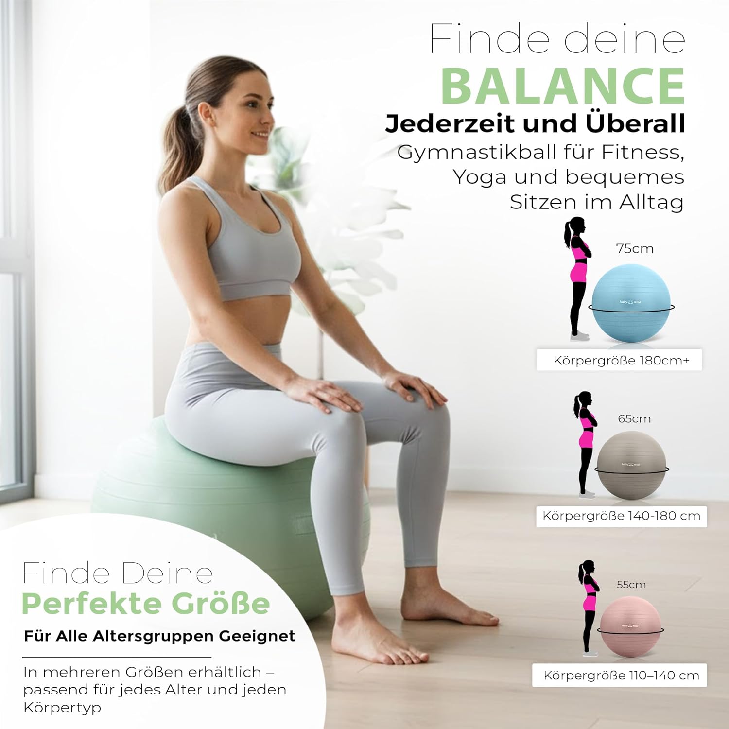 Body & Mind Gymnastikball mit Pumpe - Anti-Burst Pilates & Sitzball