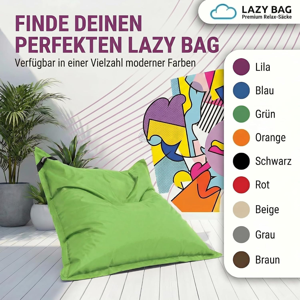 LazyBag Outdoor Sitzsack Junior – Wasserfestes Sitzkissen für Kinder #Farbe_Grün
