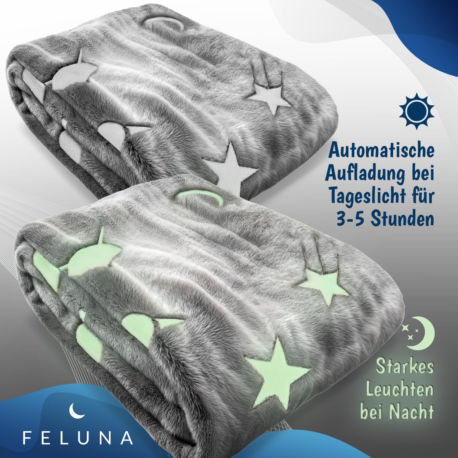 Kuscheldecke Kinder - Leuchtende Sterne Decke - Extra Weich 150x200cm