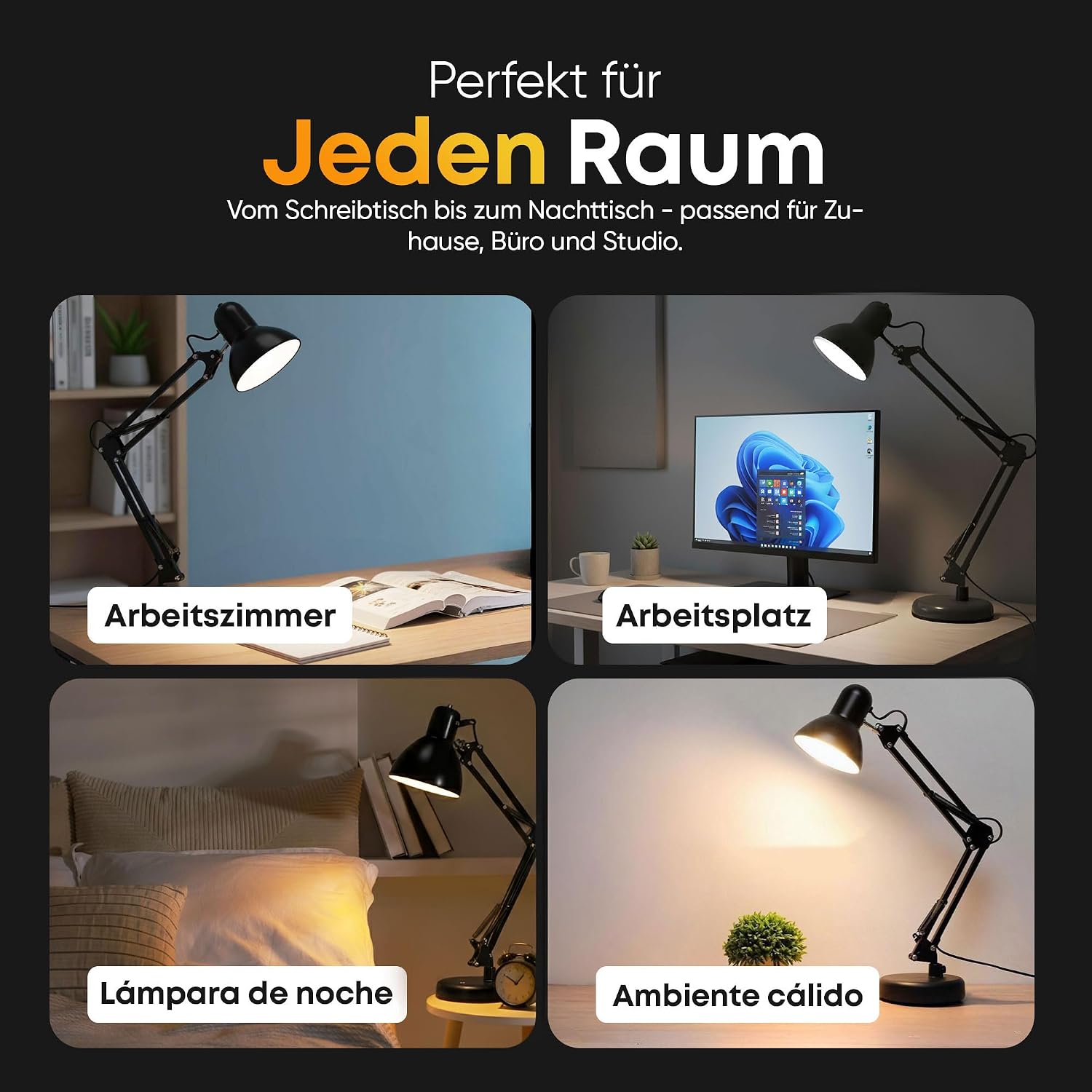 Retro Schreibtischlampe - Vintage Arbeitslampe mit Gelenk-Arm & LED